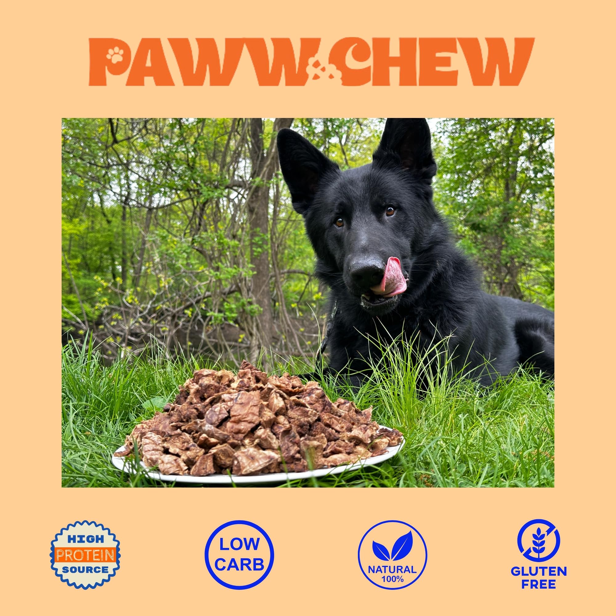 PAWW CHEW Beef Lung Dog Treats, 100% Natural, Grain Free, 2.5 Pound, High Protein Training Treats for All Breeds