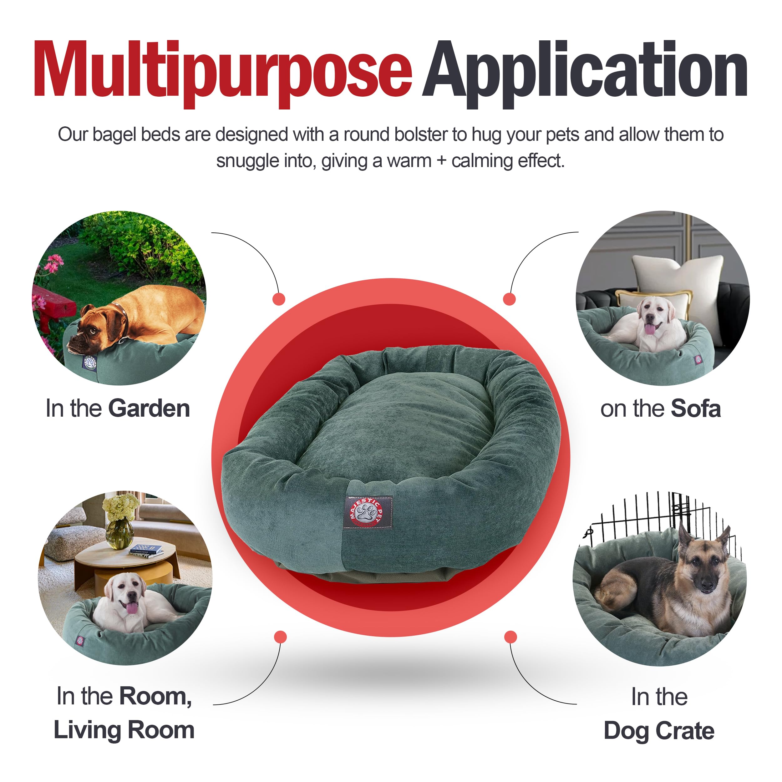 Majestic Pet 40 Inch Micro Velvet Calming Dog Bed Washable – Cozy Soft Round Dog Bed With Spine For Head Support - Fluffy Donut Dog Bed 40X29X9 (Inch) – Round Pet Bed Large – Azure