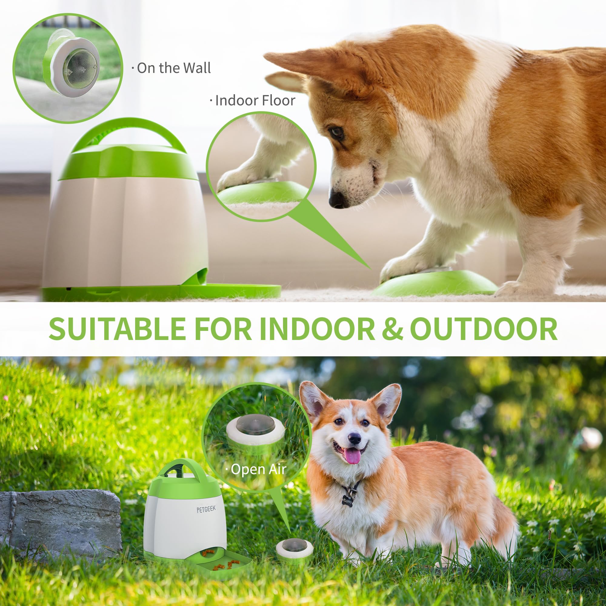 PETgEEK Treat Dispenser Dog Toys, Automatic Pet Feeder with Dual Power Supply and Remote control, Dog Puzzle Toys and Interactiv