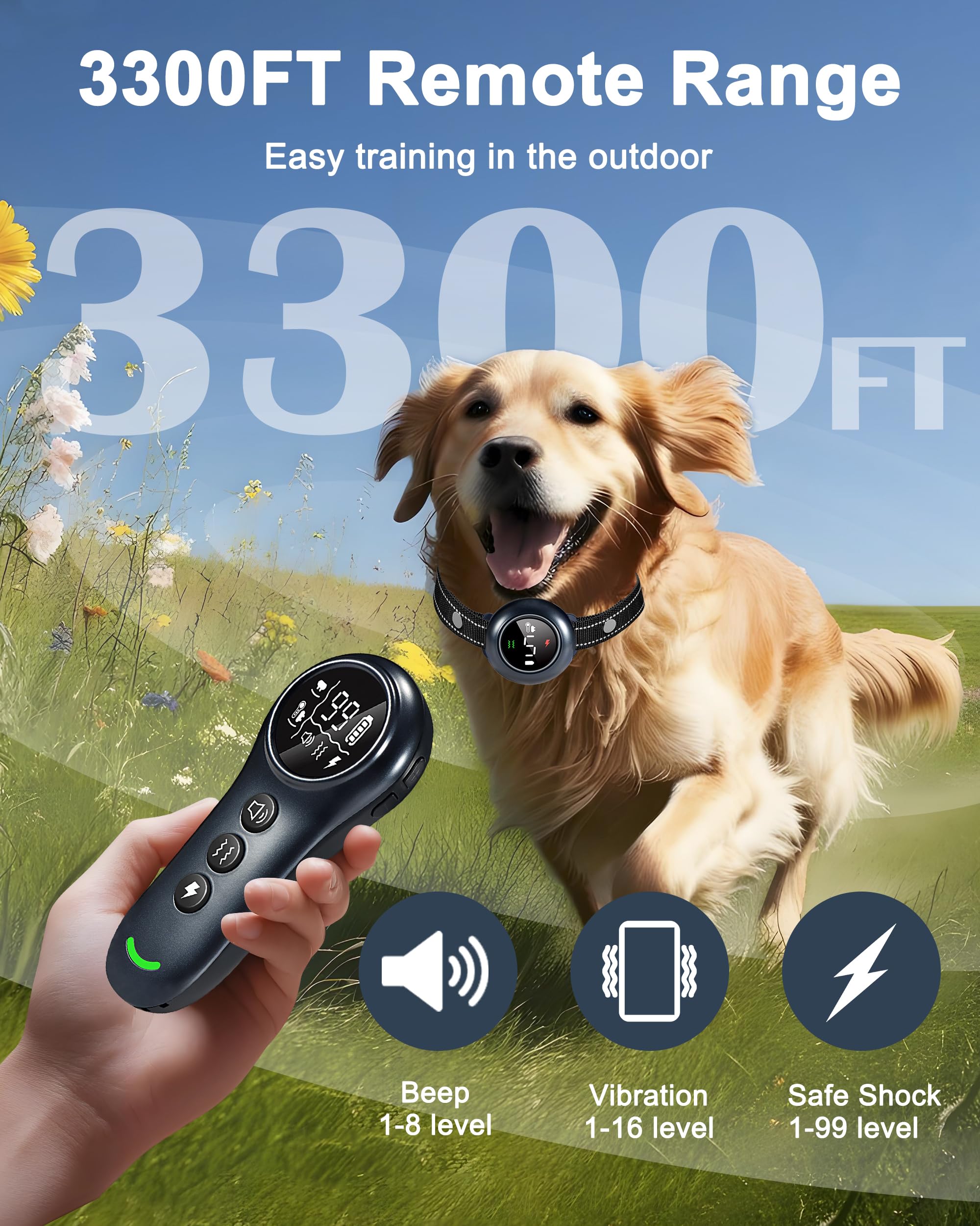Aniparty 2-In-1 Dog Shock Collar & Dog Bark Collar - Rechargeable Dog Training Collar With Remote Control For 5-150 Lbs, Dog Col