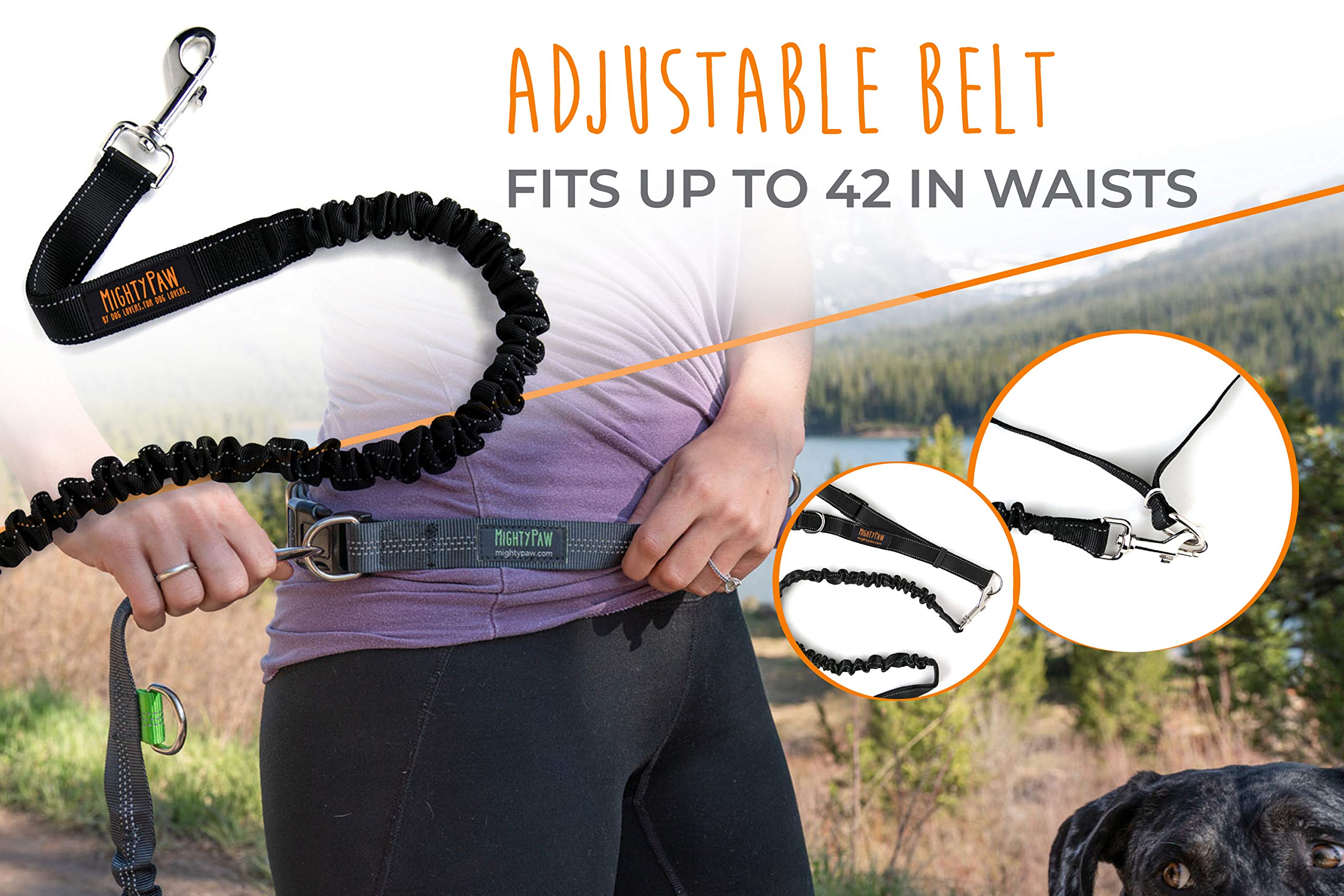Mighty Paw Hands Free Dog Leash - Adjustable Hip Belt - Reflective Bungee System - Ideal For Training - Walking - Jogging - Hiki