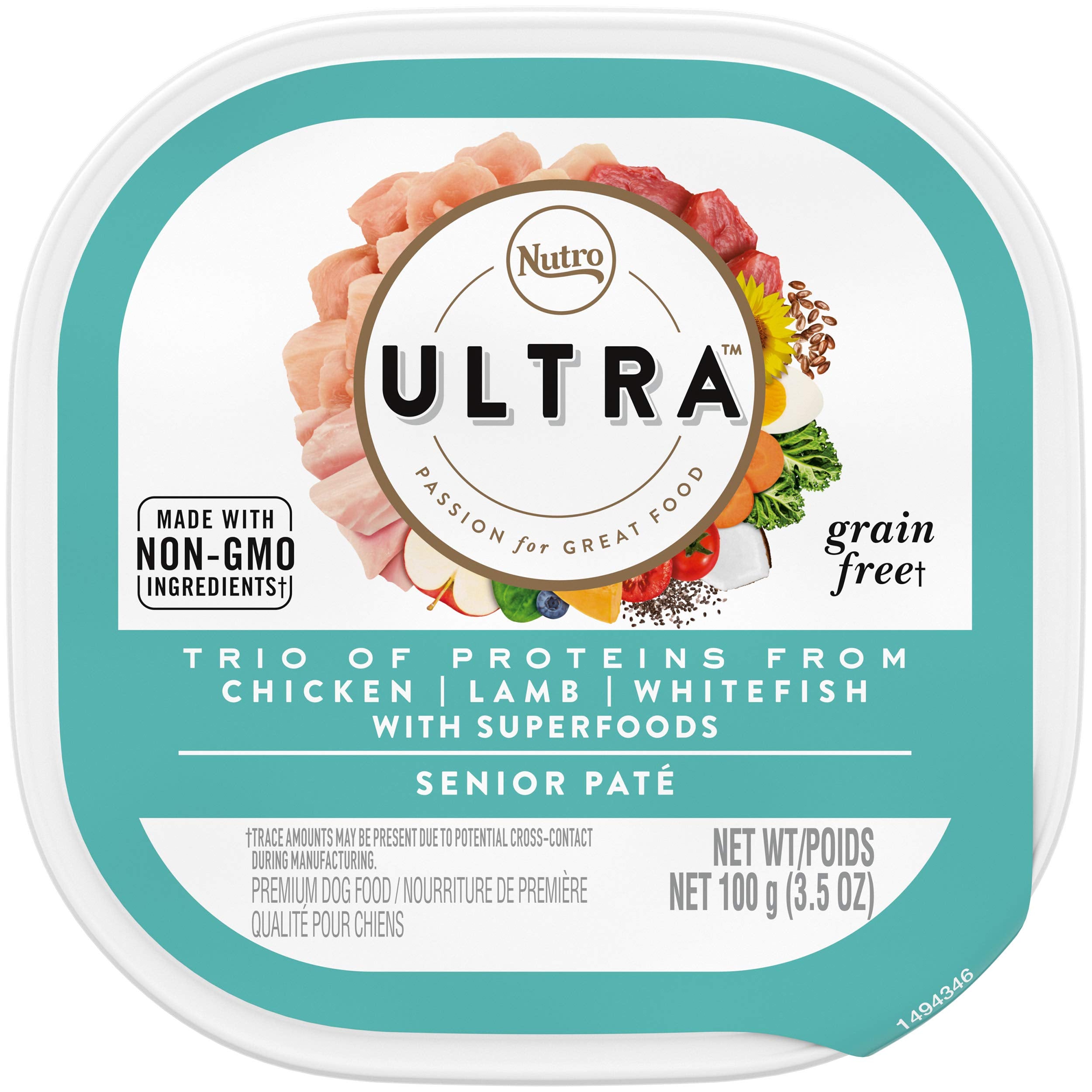 Nutro Ultra Wet Dog Food Senior Pate Trio of Proteins Chicken, Lamb & Whitefish, 3.5 oz. Trays (24 Count, Pack of 1)