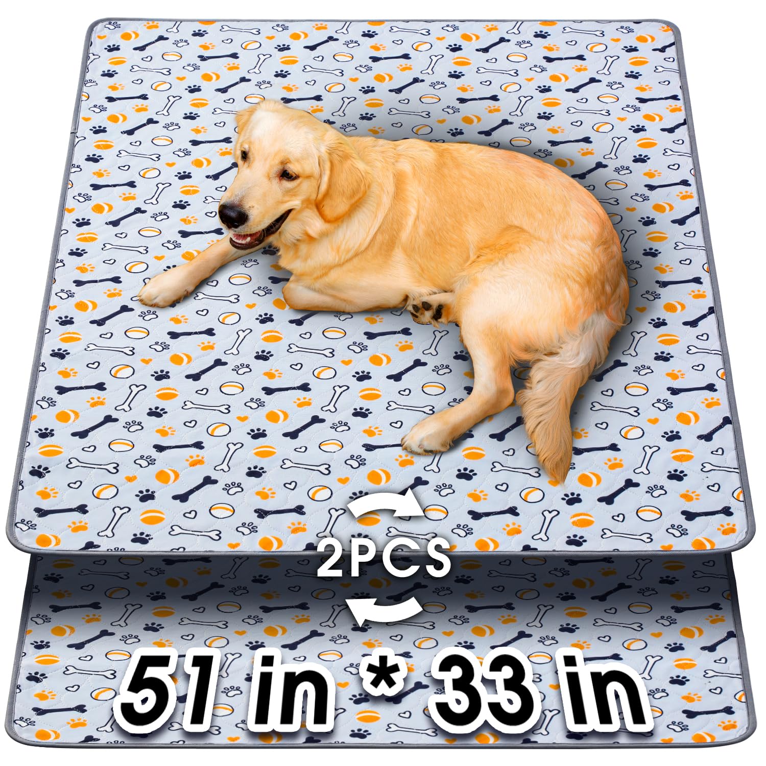 Hompet Washable Pee Pads For Dogs, 51''X33'', 2-Pack Thick Heavy Absorbency Reusable, Non-Slip, Green, Pet Training Pads For Pup