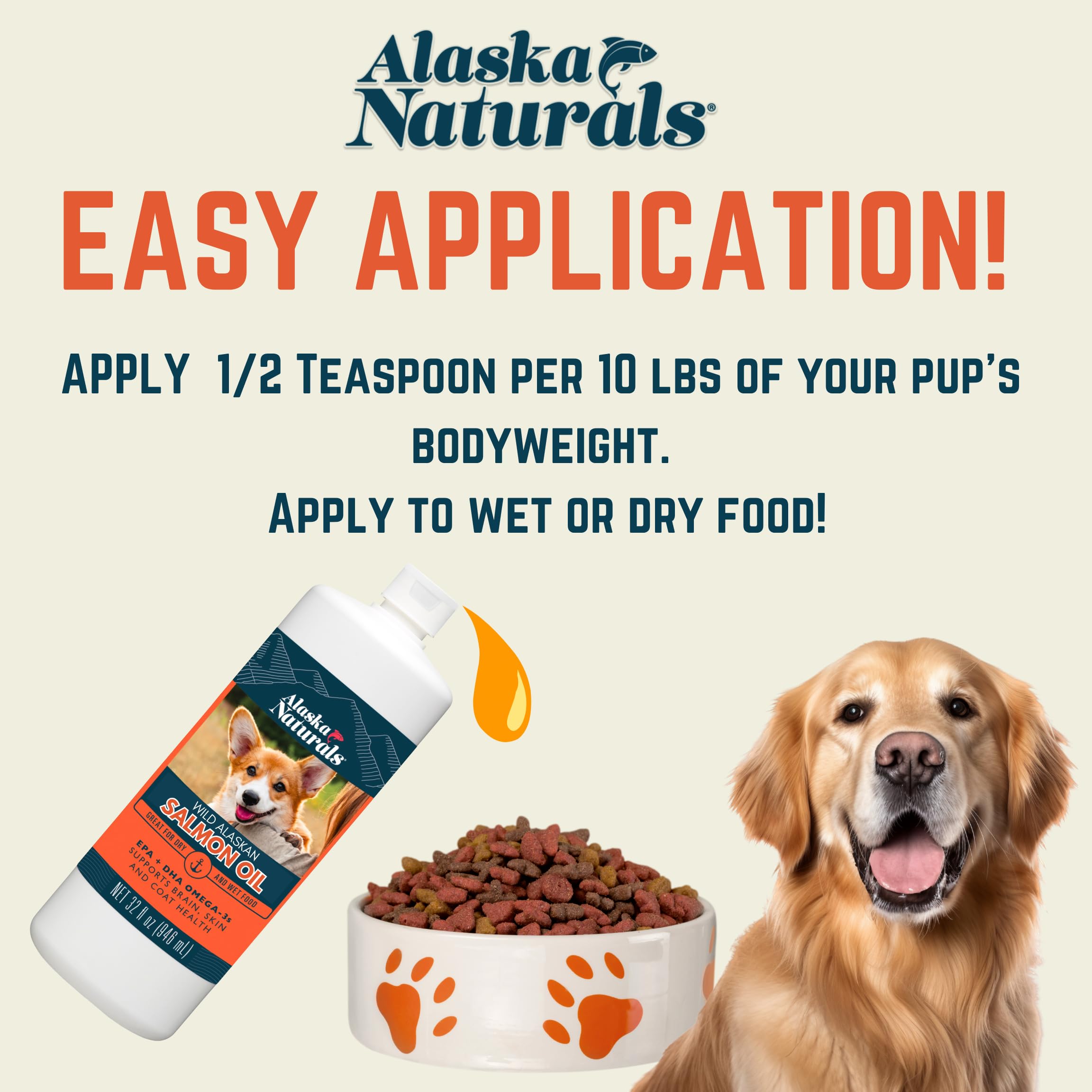 Alaska Naturals Wild Alaskan Salmon Fish Oil Supplement for Dogs, 32 oz, EPA DHA Omega 3 Liquid Food Topper