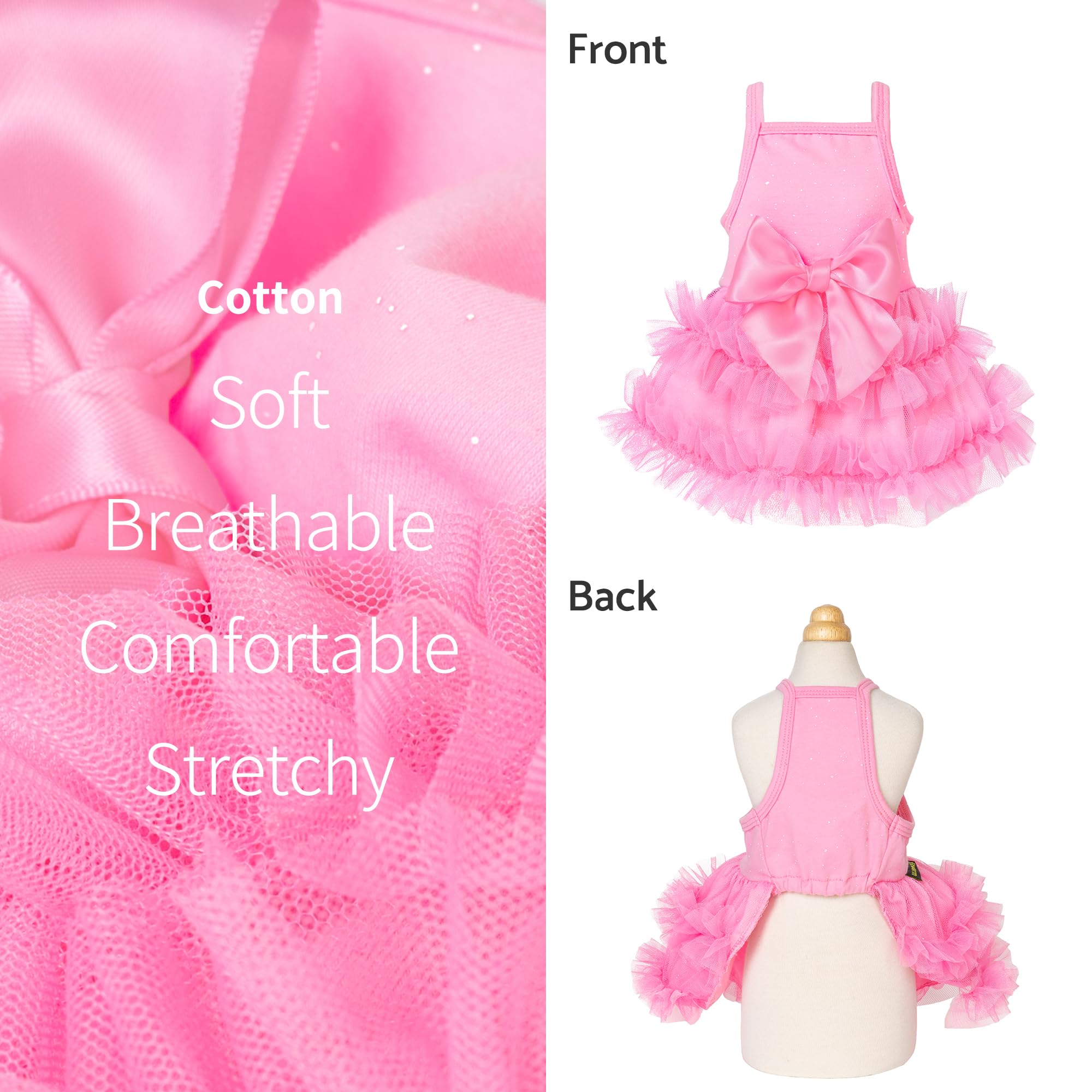 Fitwarm Sparkly Dog Tiered Dress, Fancy Dog Clothes For Small Dogs Girl, Bohemian Doggie Birthday Outfit, Pet Apparel, Pink, Xs