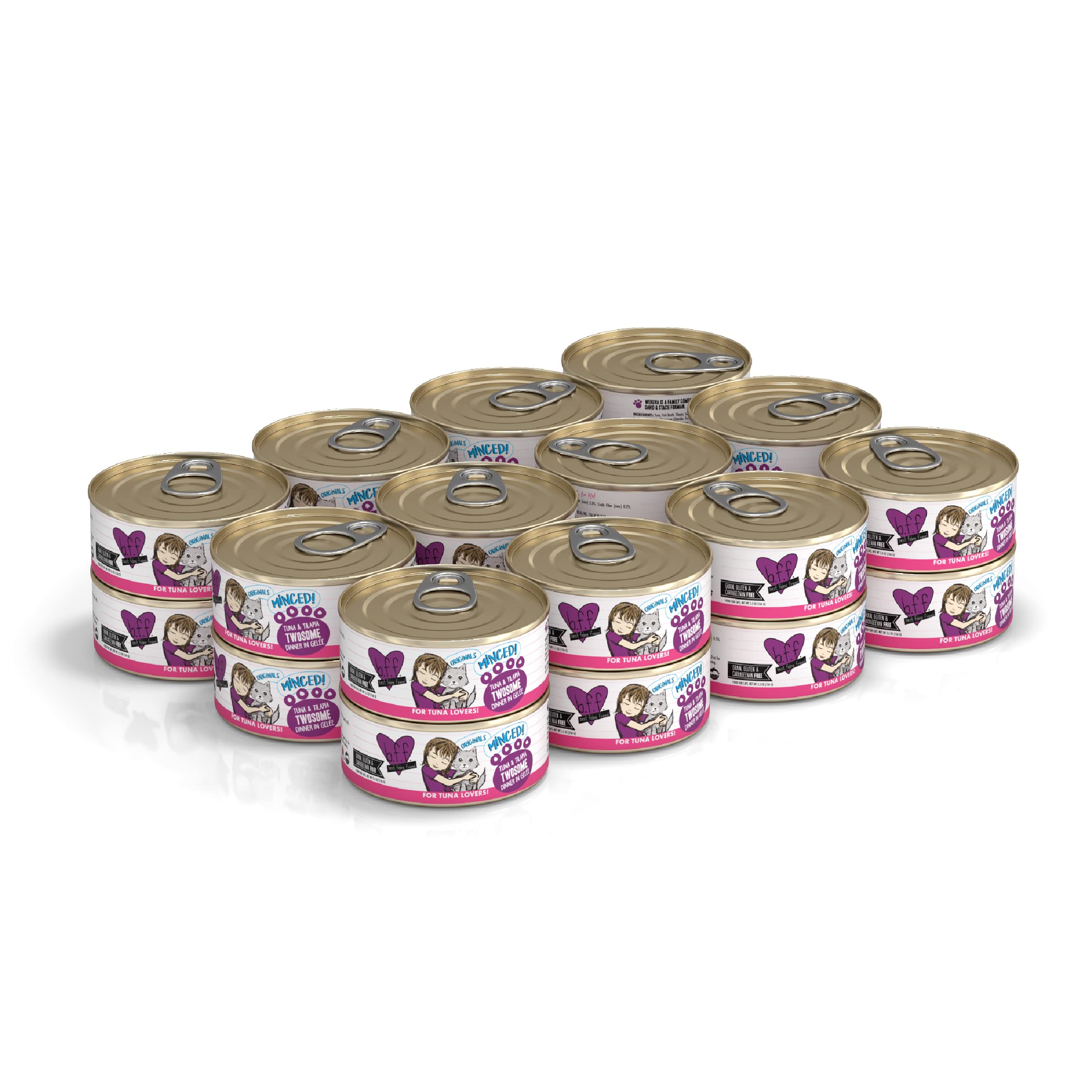 Weruva Best Feline Friend (B.F.F.) Tuna & Tilapia Twosome with Tuna & Tilapia in Gel  e Cat Food, 5.5oz Can (Pack of 24)