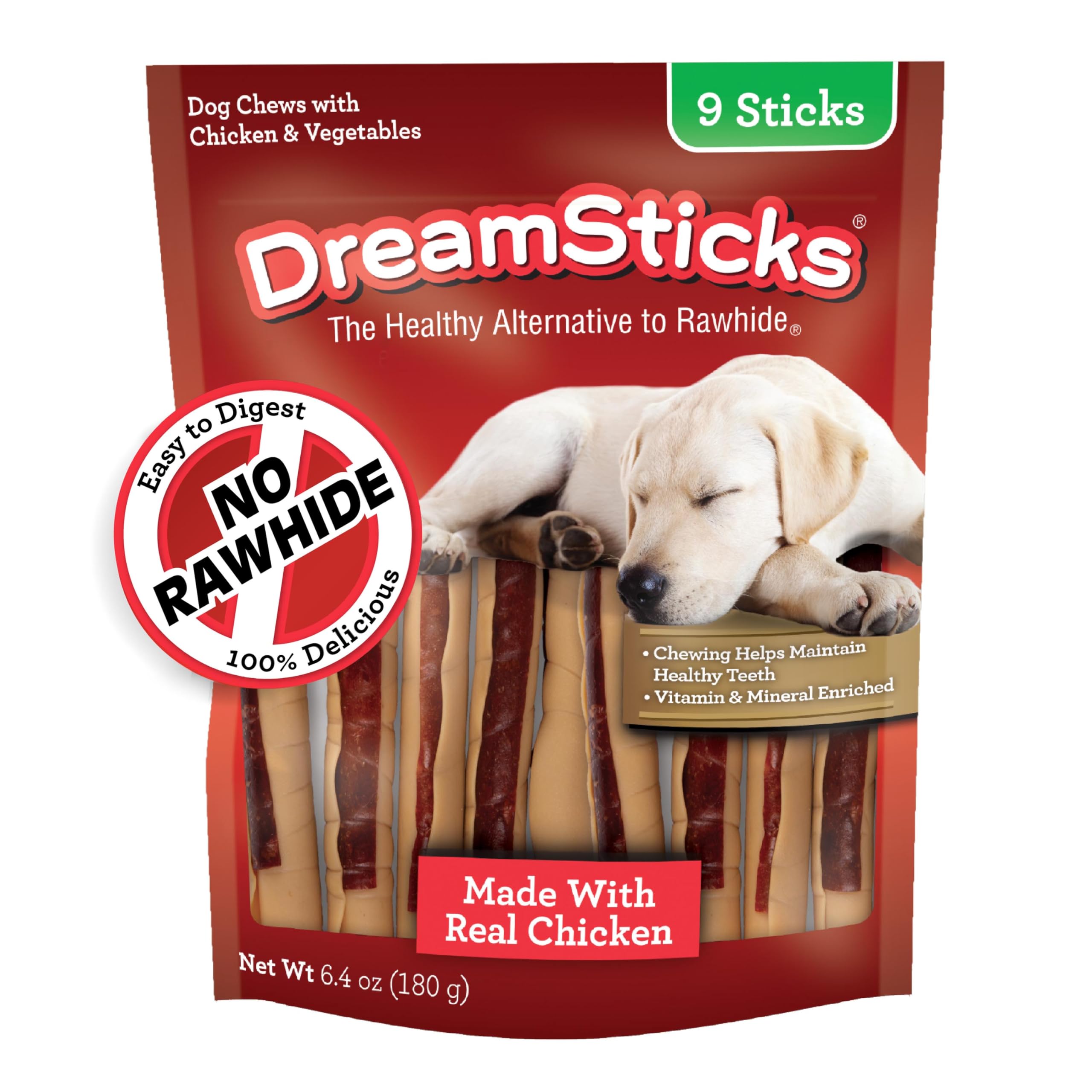 DreamBone DreamSticks, Rawhide Free Dog Chew Sticks Made with Real Chicken and Vegetables, 9 Sticks -Like New
