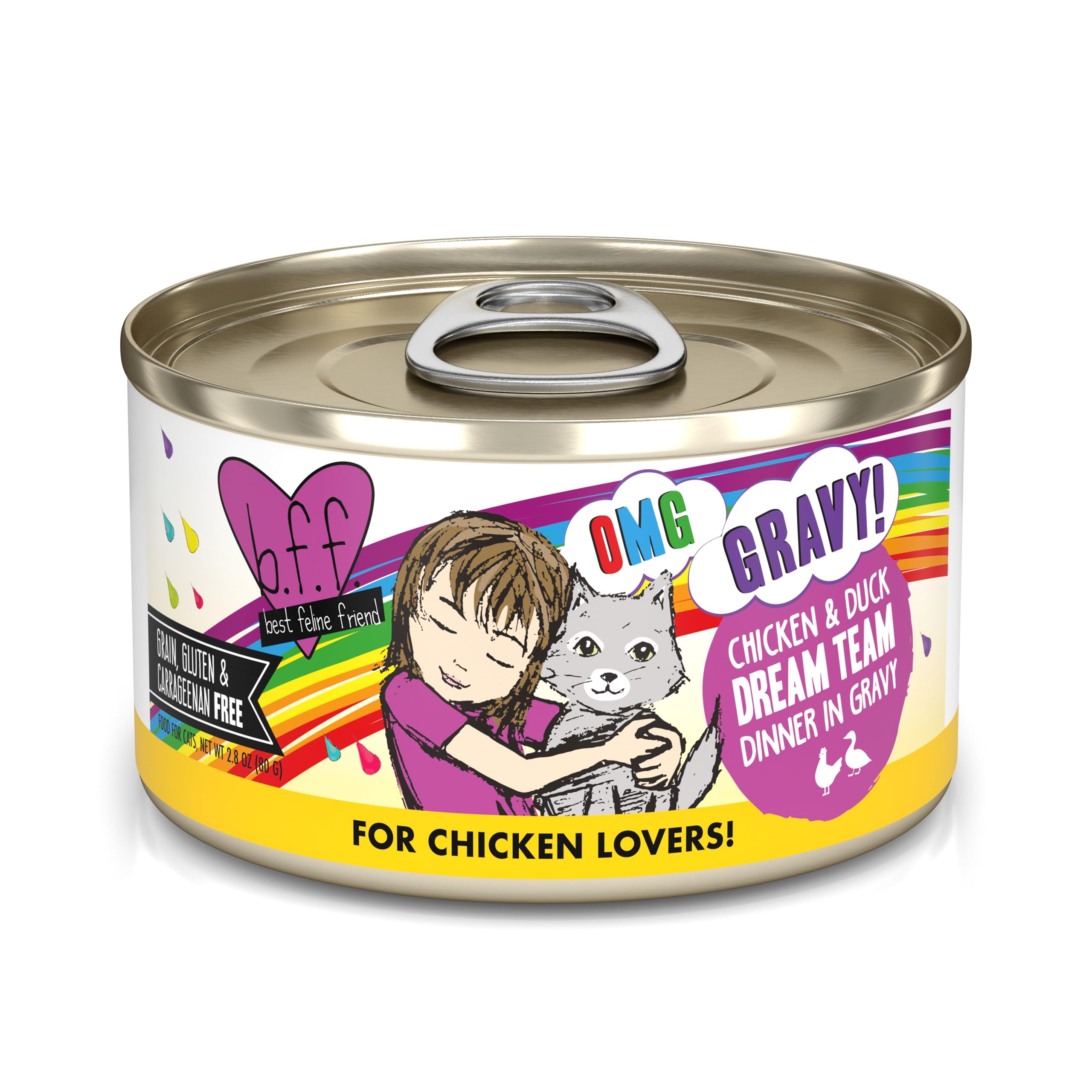 Weruva B.F.F. OMG - Best Feline Friend Oh My Gravy!, Chicken & Duck Dream Team with Chicken & Duck in Gravy, 2.8oz Can (Pack of 