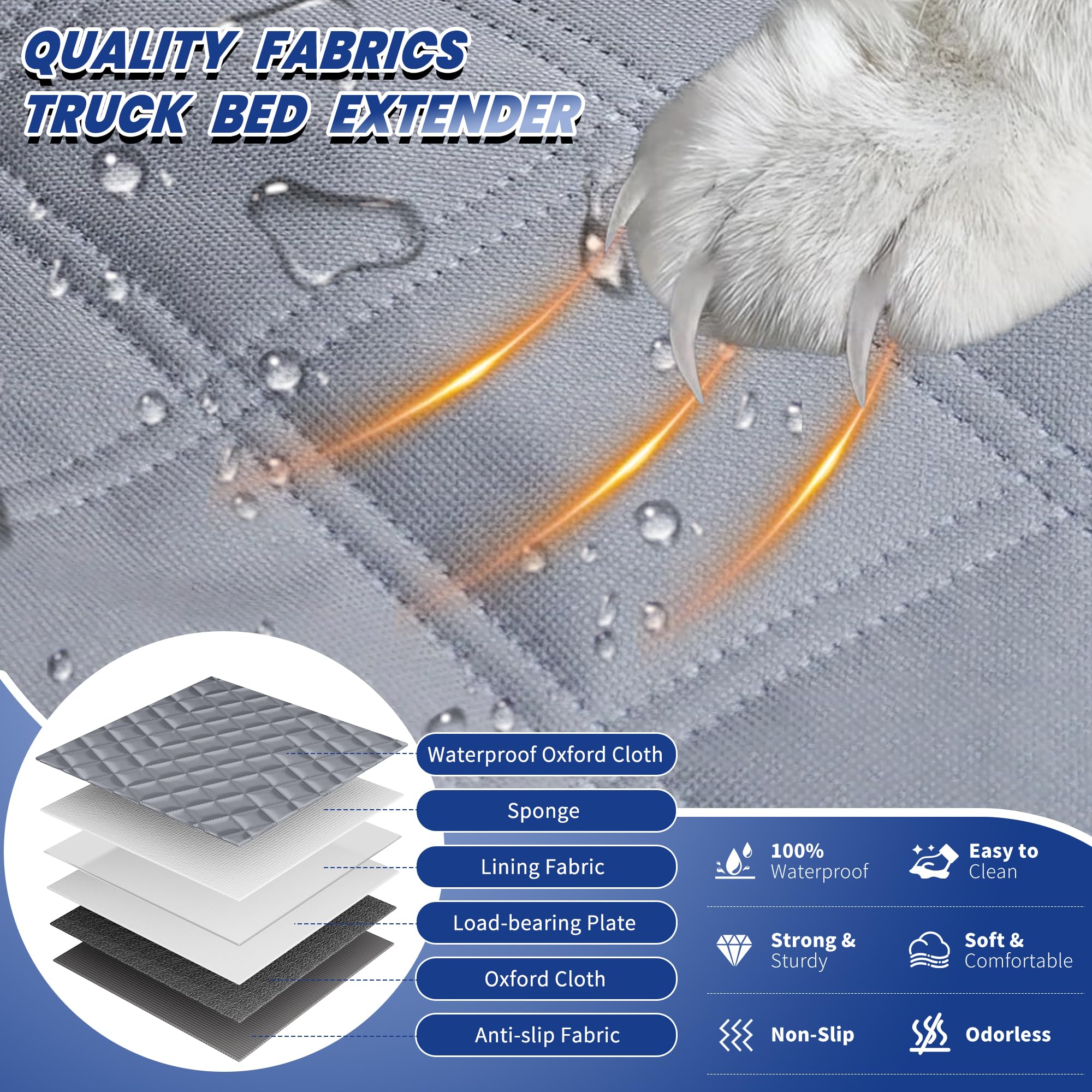 Qingti Truck Dog Seat Cover Back Seat,Dog Backseat Extender Hammock For Crew Cab 6 Foldable Board Hard Bottom 400Lbs Waterproof