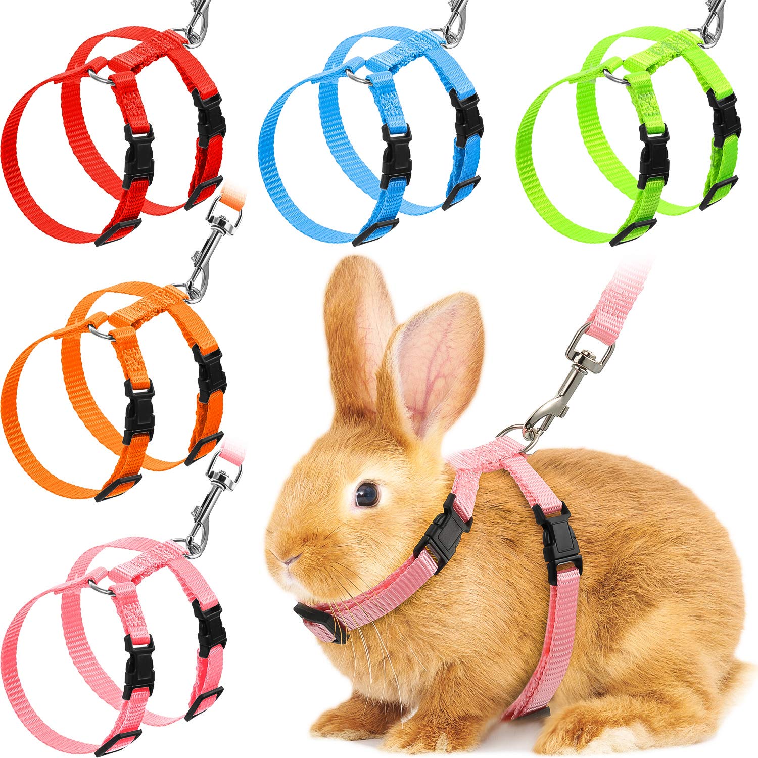 Outus 5 Pieces Adjustable Rabbit Harness And Leash Set Escape Proof Bunny Harness Vest For Pet Running Walk Jogging Leash Harness For Bunny Cat Puppy Kitten Ferret And Other Small Pet(Fresh Color)