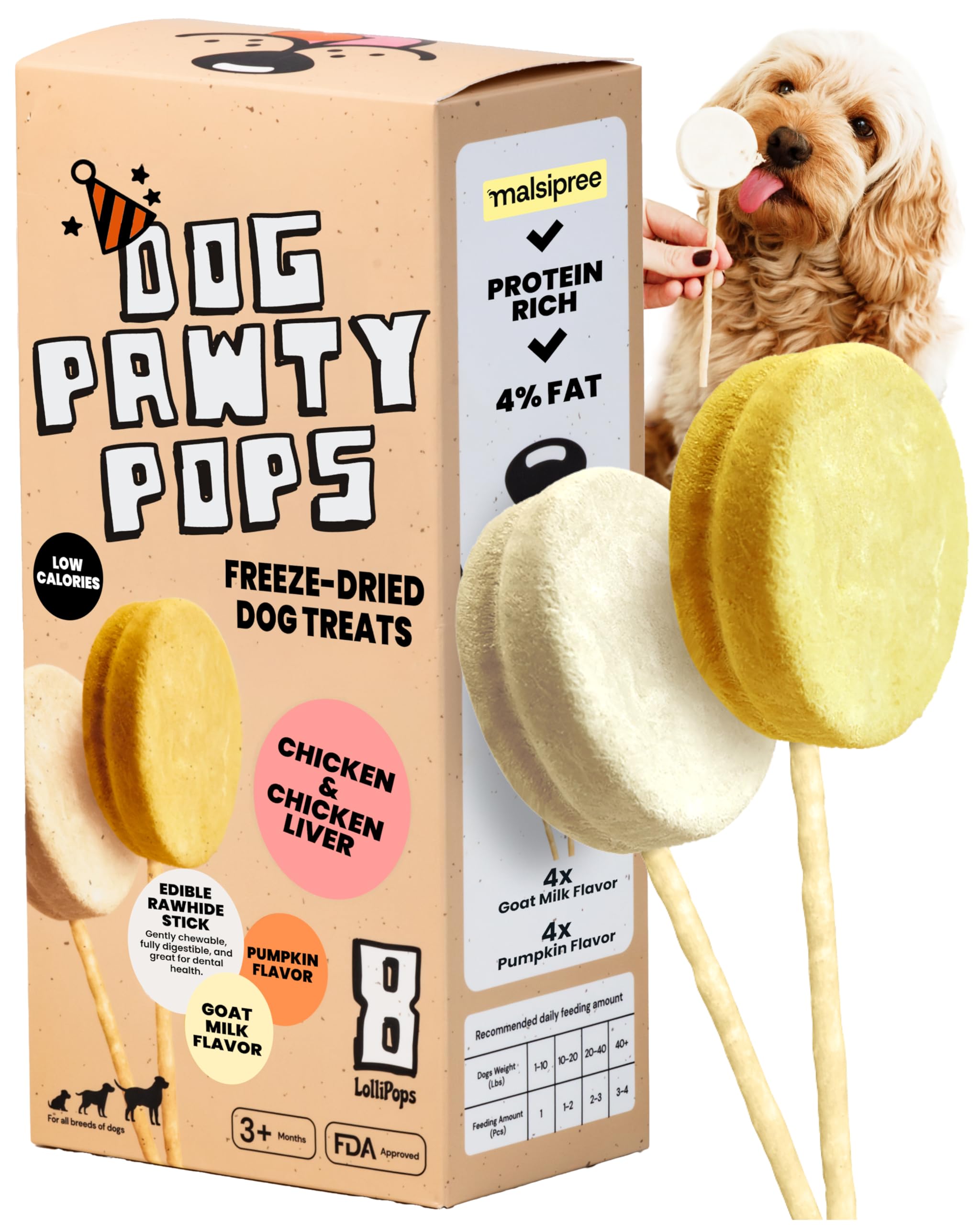 MalsiPree Lollipop Dog Birthday Treats - Freeze Dried, Low Calorie, Healthy Dog Treats - High Protein Chicken Recipe Digestion F