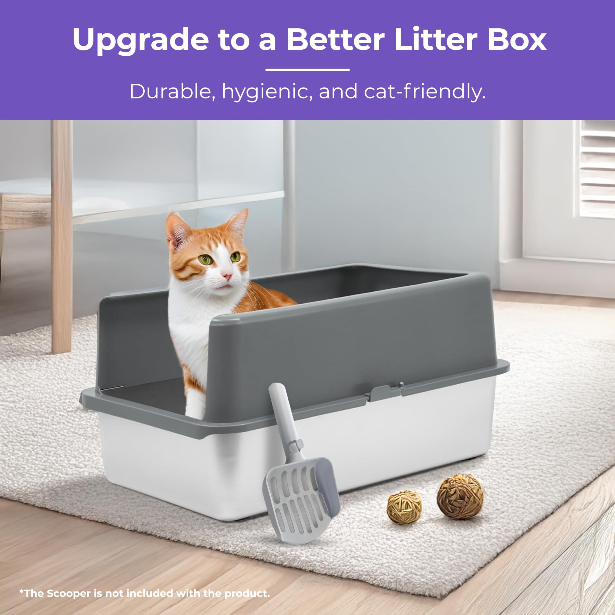iPrimio Stainless Steel Litter Box - Cat Litter Box Enclosure with Enclosed Sides for Odor Control - Durable, Rust-Resistant Met