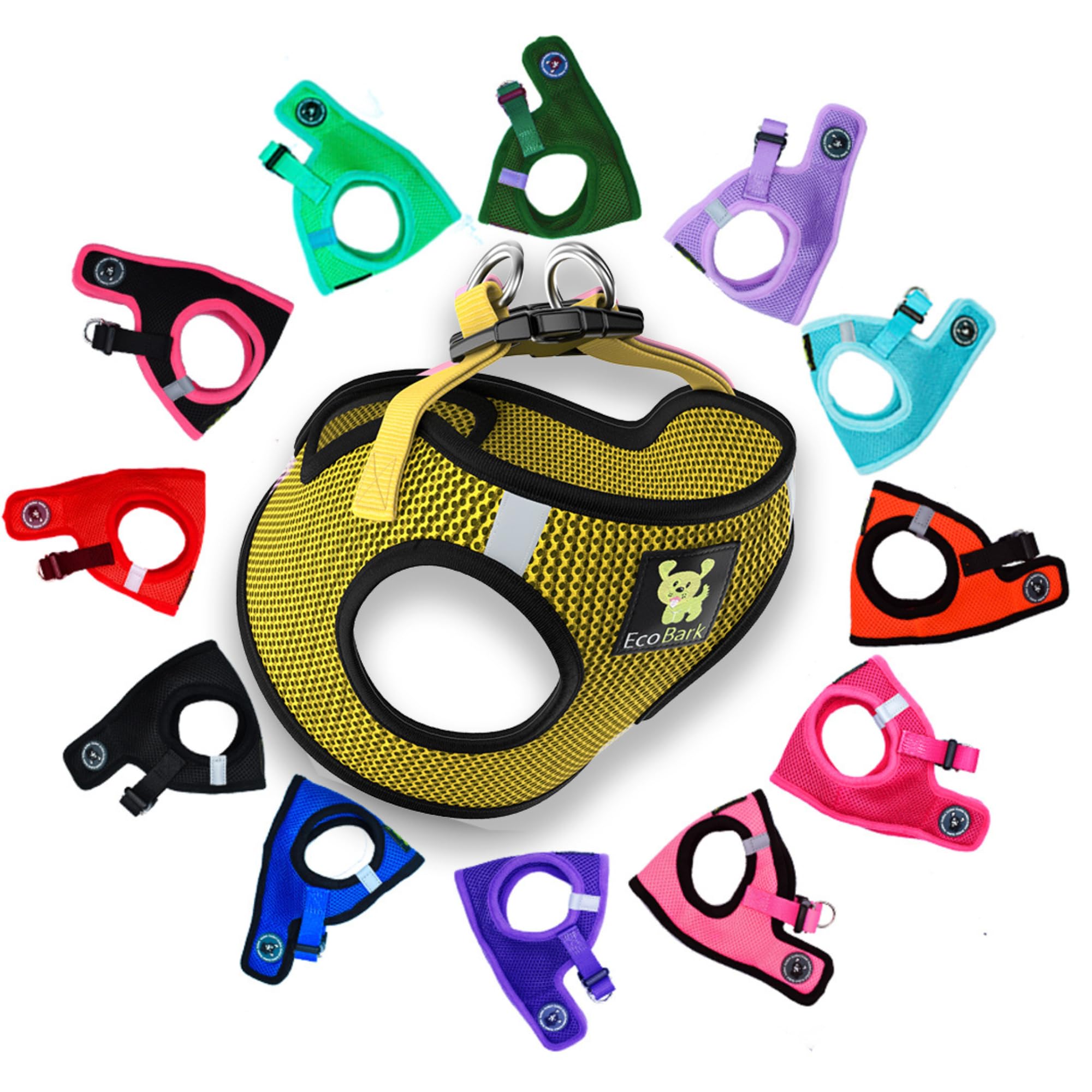 Ecobark Step In Dog Harness - Eco-Friendly Teacup Dog Harnesses For Xxs, Xs, And Small Dogs - Reflective And Adjustable Mini Body Halter Vest -Tiny Soft Mesh Toy Breed Harness (Yellow, Xxxs)