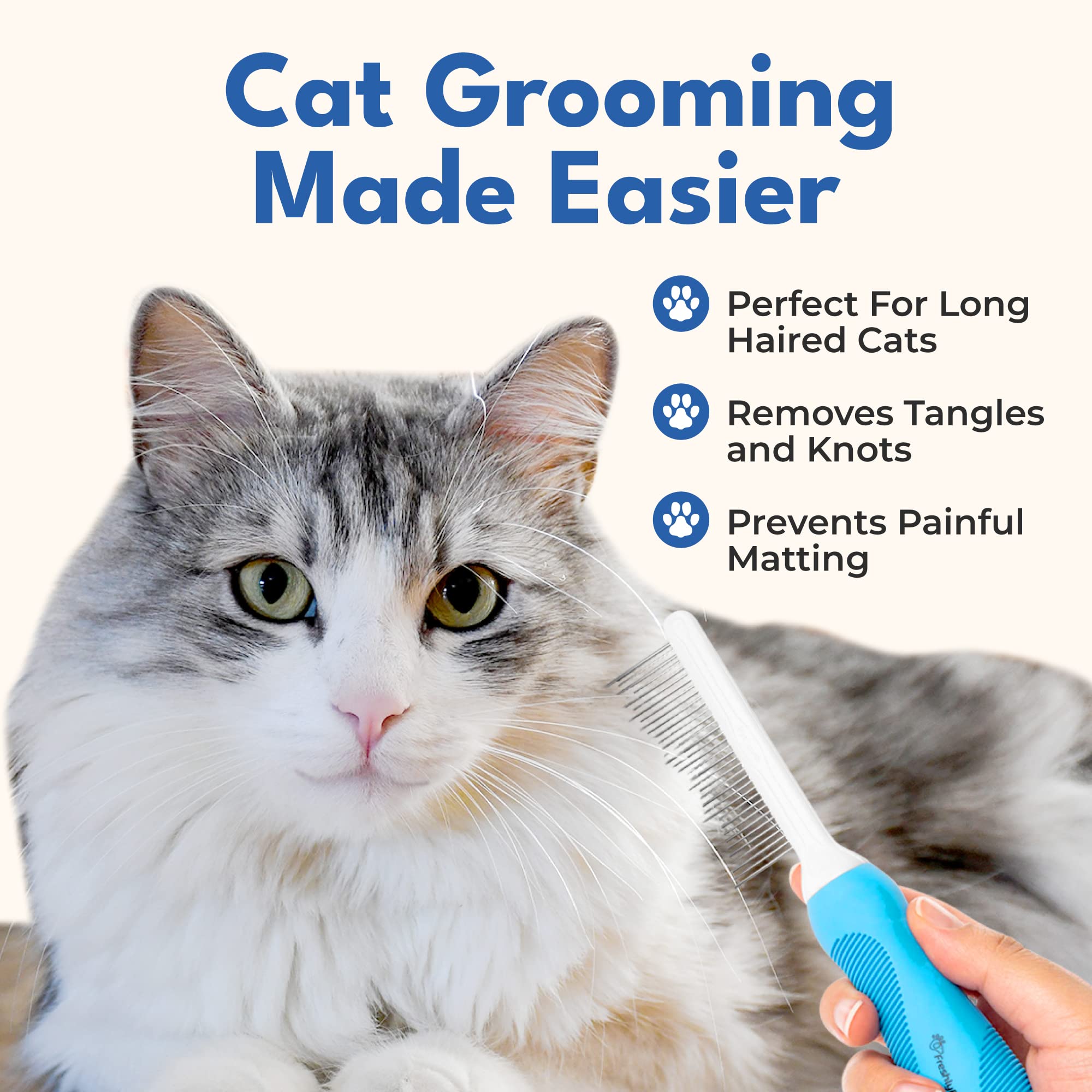 Dog & Cat Combs For Grooming Long Haired Cats & Dogs - Top Pet Detangler Brush For Long & Curly Hair - Comb Removes & Prevents Matted Fur - Perfect For Goldendoodle, Poodle Mixes, And Cat Undercoat