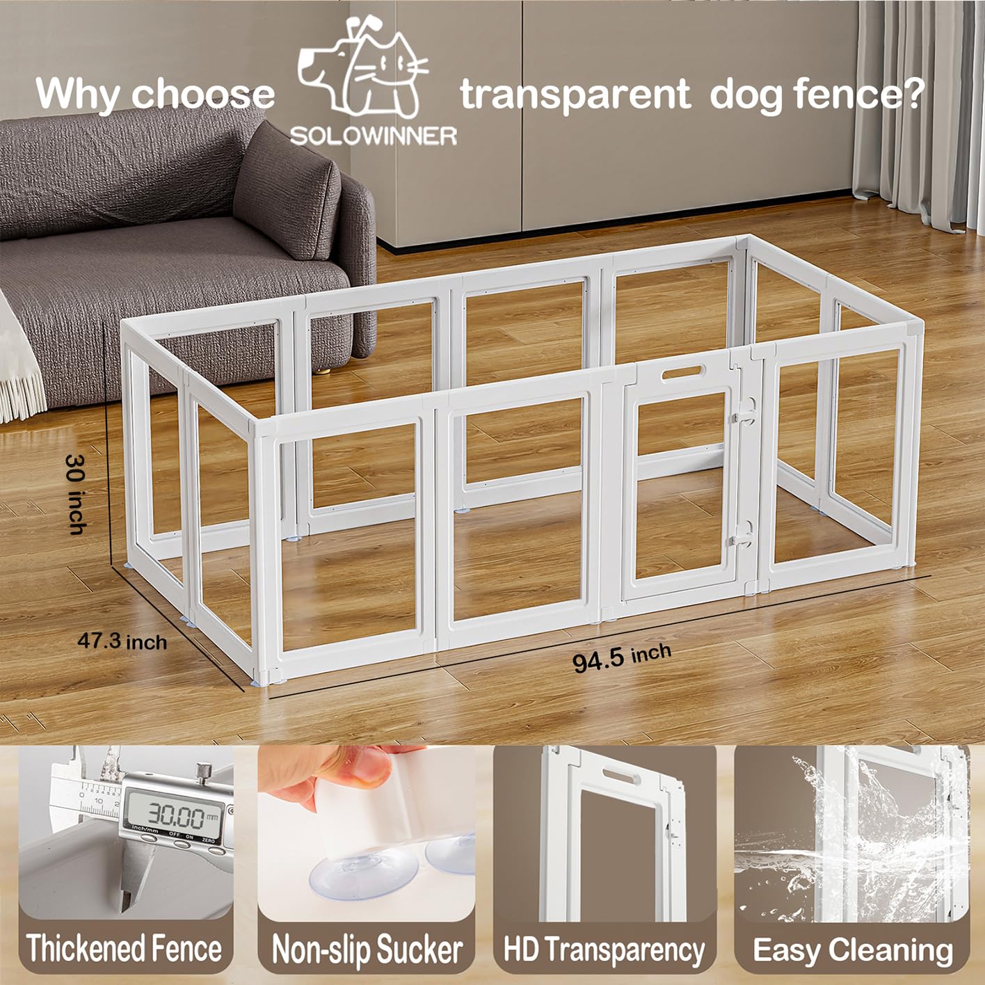 Clear Acrylic Dog Playpen Transparent Dog Playpen Indoor, Easy Assemble Clear Pet Pen For Puppy Bunny Cat Pig, Sturdy & Easy Cle