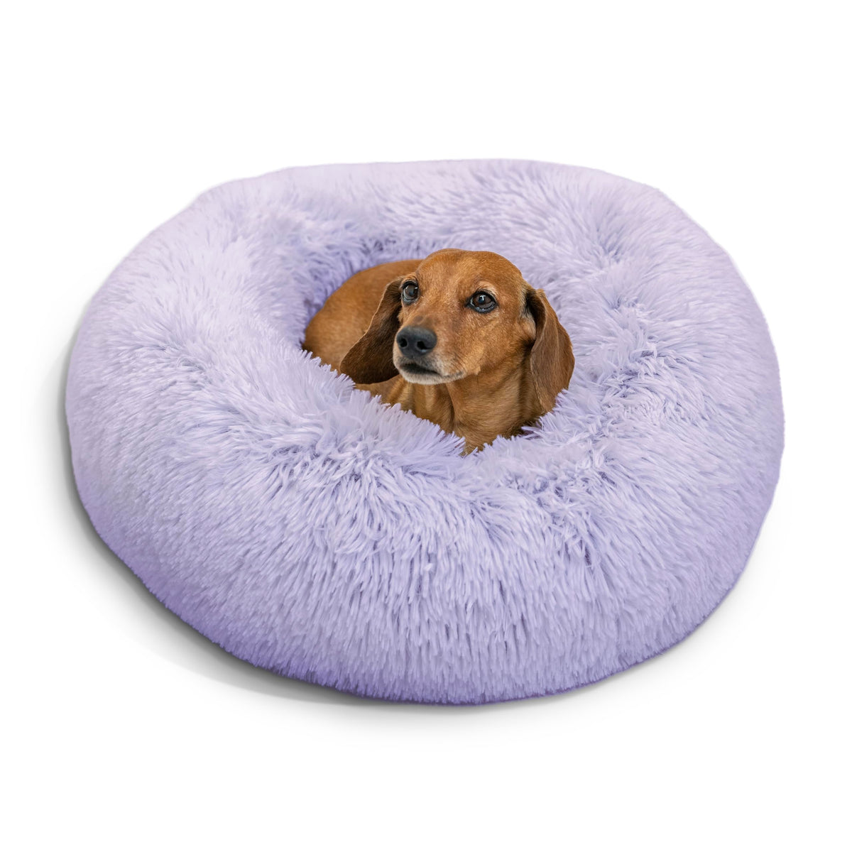 Best Friends By Sheri The Original Calming Donut Cat And Dog Bed In Shag Fur Lavender, Small 23''
