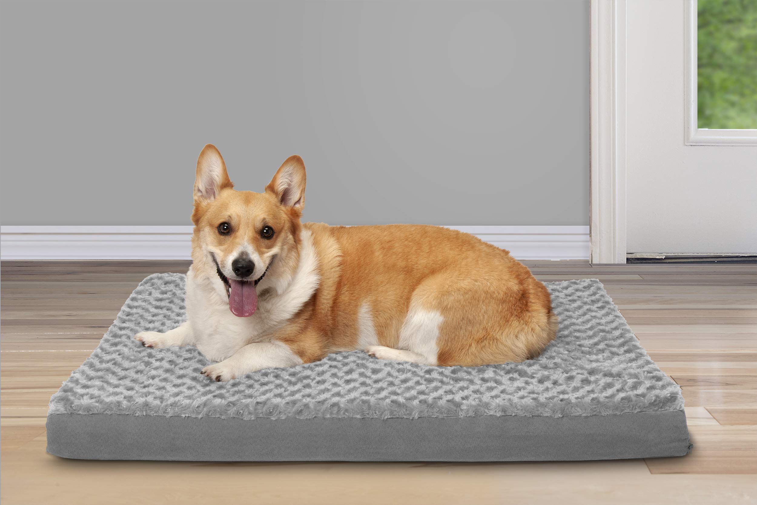 Furhaven Cooling Gel Dog Bed for Large/Medium Dogs w/ Removable Washable Cover, For Dogs Up to 55 lbs - Ultra Plush Faux Fur & S