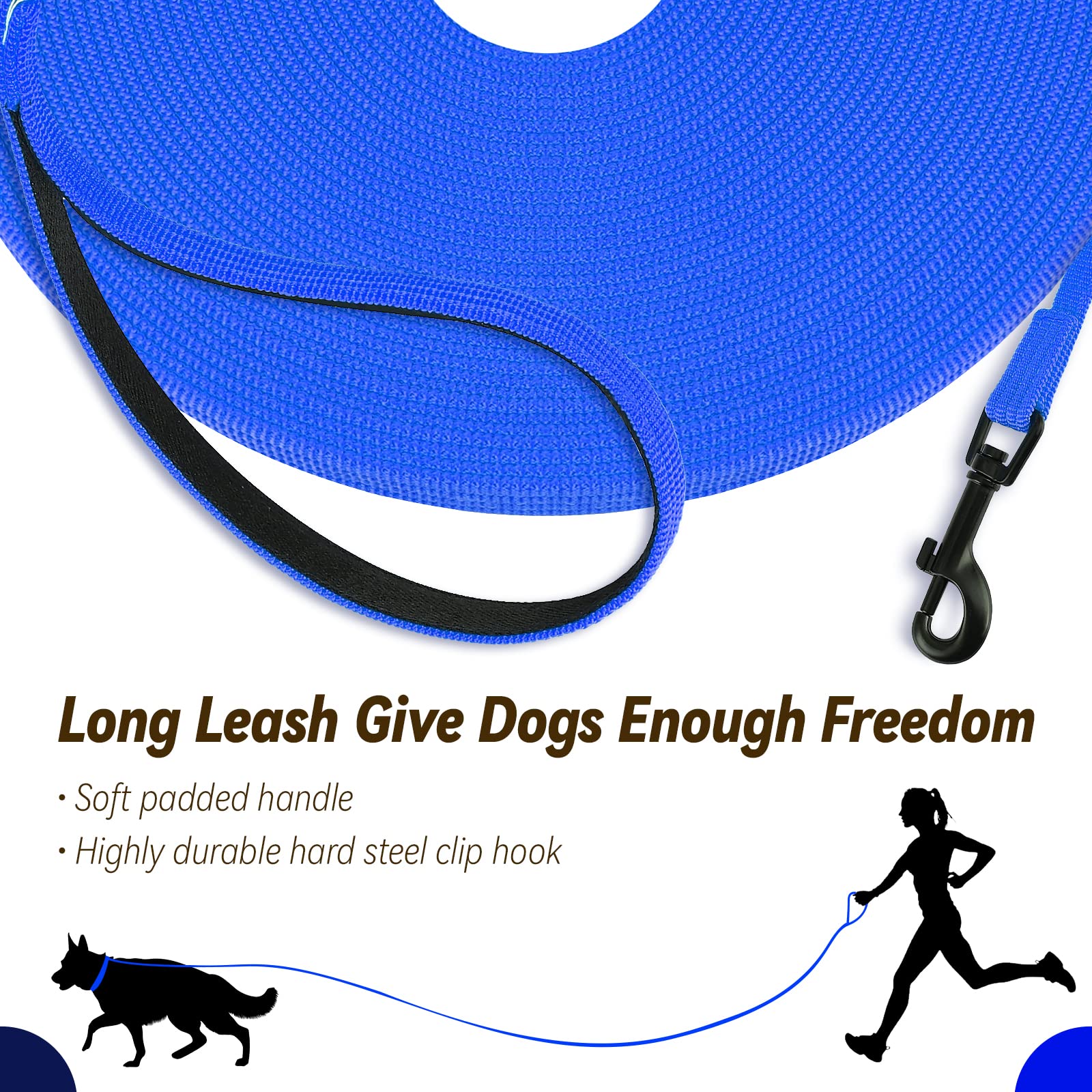 Lynxking Dog Training Leash Long Obedience Recall Agility Leash 15Ft 30Ft 50Ft Tracking Lead Perfect For Training Play Camping A