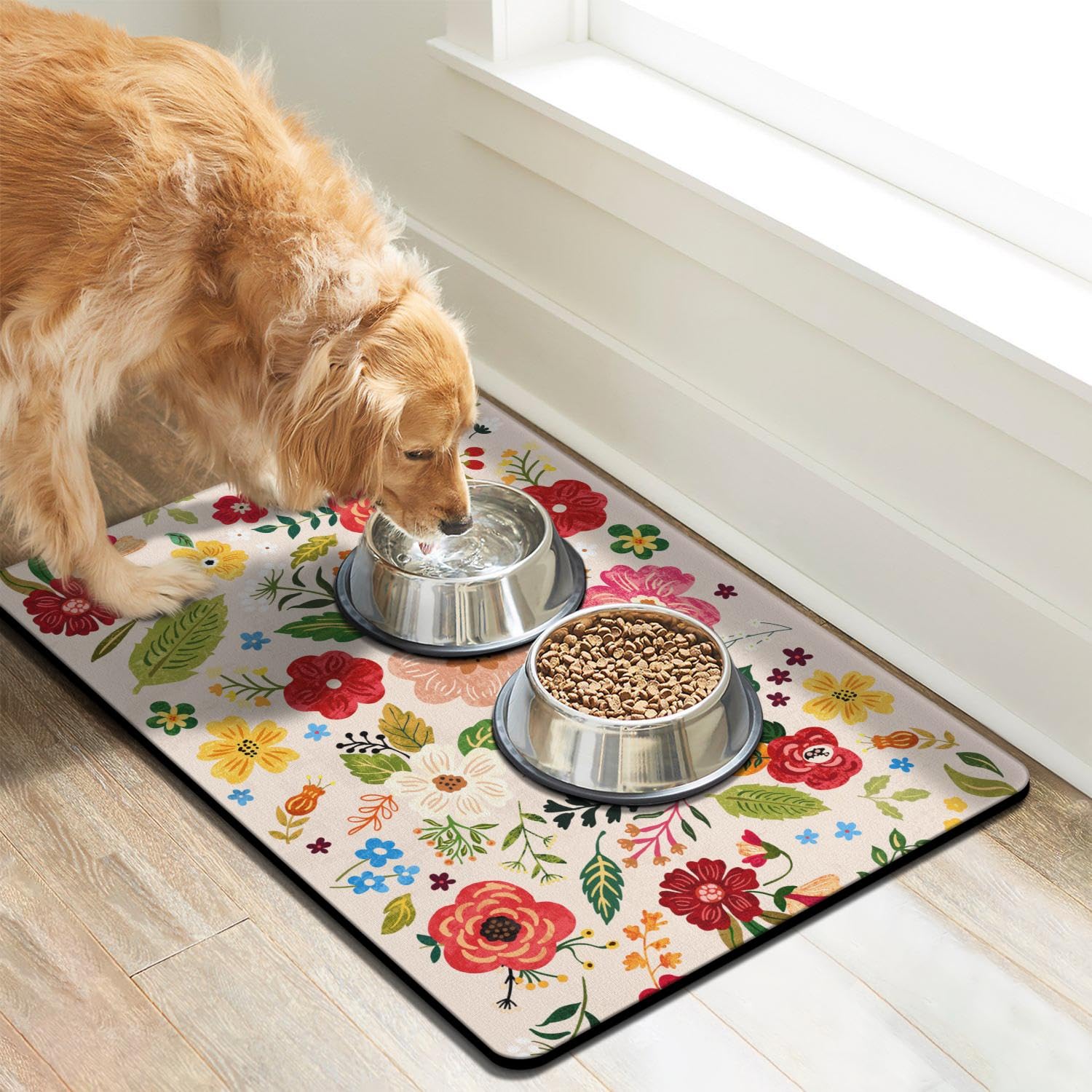 Cuslnox Dog Food Mats for Floors, Absorbent Quick Dry Pet Cat Food Mat, Dog Bowl Mats for Food and Water Dispenser Mat, Eco-Frie