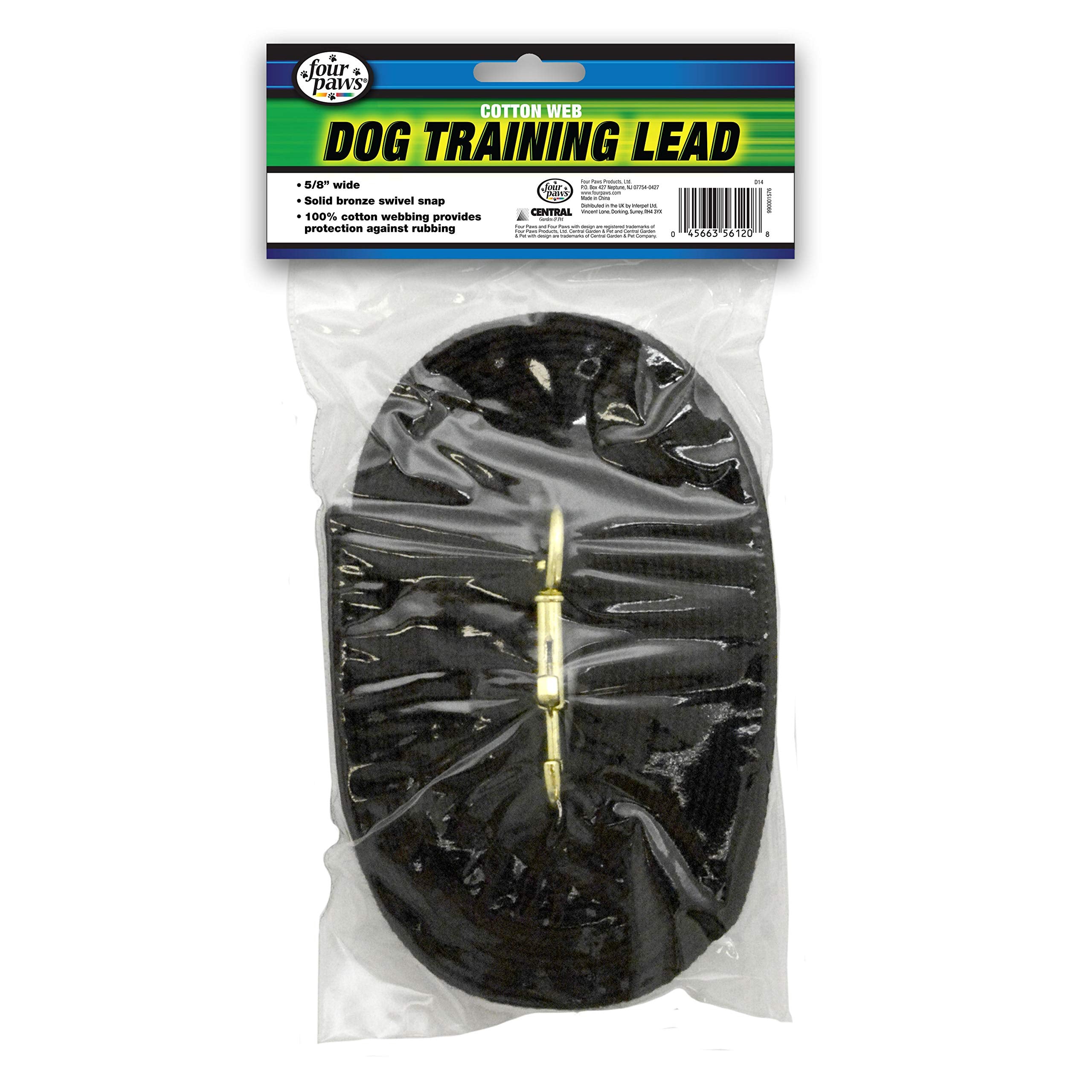Four Paws Cotton Web Dog Training Lead, Black, 20-Foot