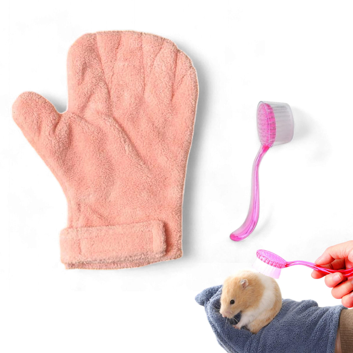 Hamster Calming Bite Proof Gloves And Grooming Brush Set, Hamster Bite Resistant Gloves Massage Brushes, Anti-Bite Glove Groomin