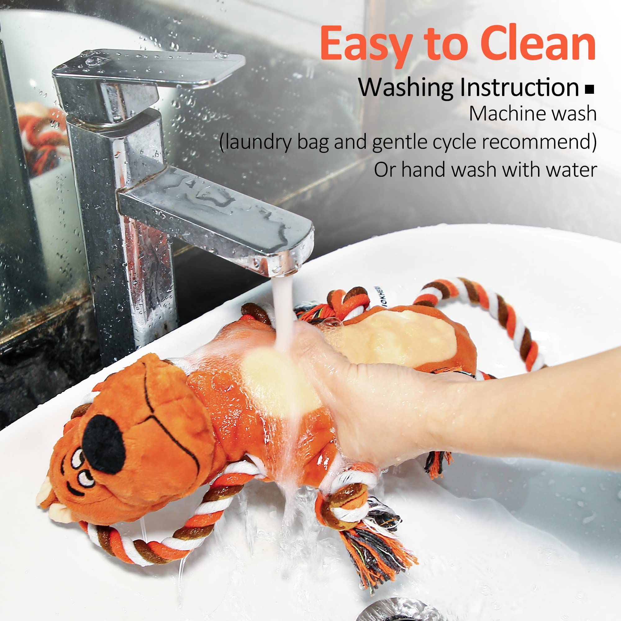 Iokheira Tug Of War Plush Dog Squeaky Toys With Crinkle Paper, Knotted Rope For Teeth Cleaning & Boredom