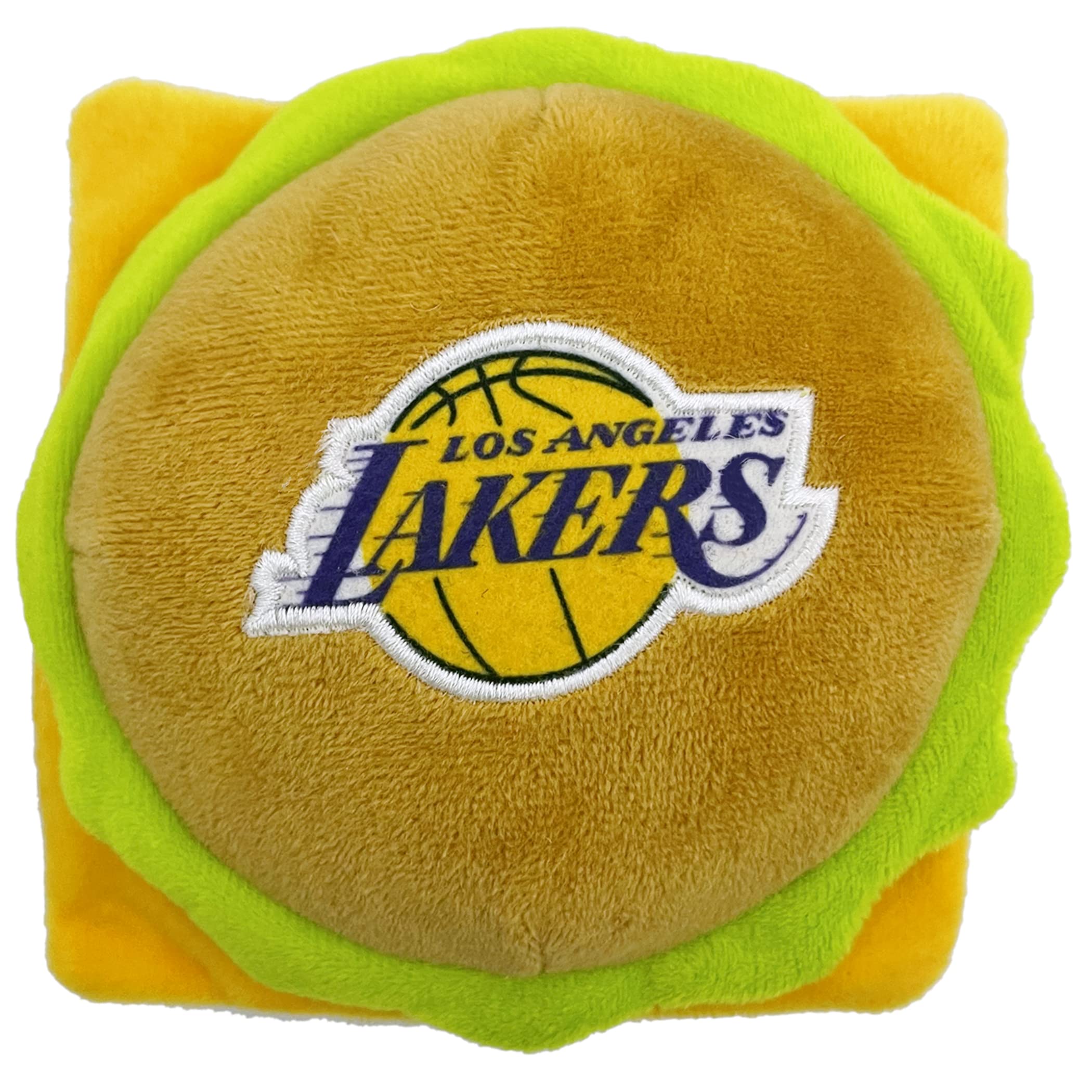 Pets First Nba Los Angeles Lakers Cheese Burger Plush Dog & Cat Squeak Toy - Cutest Stadium Hamberger Snack Plush Toy For Dogs &