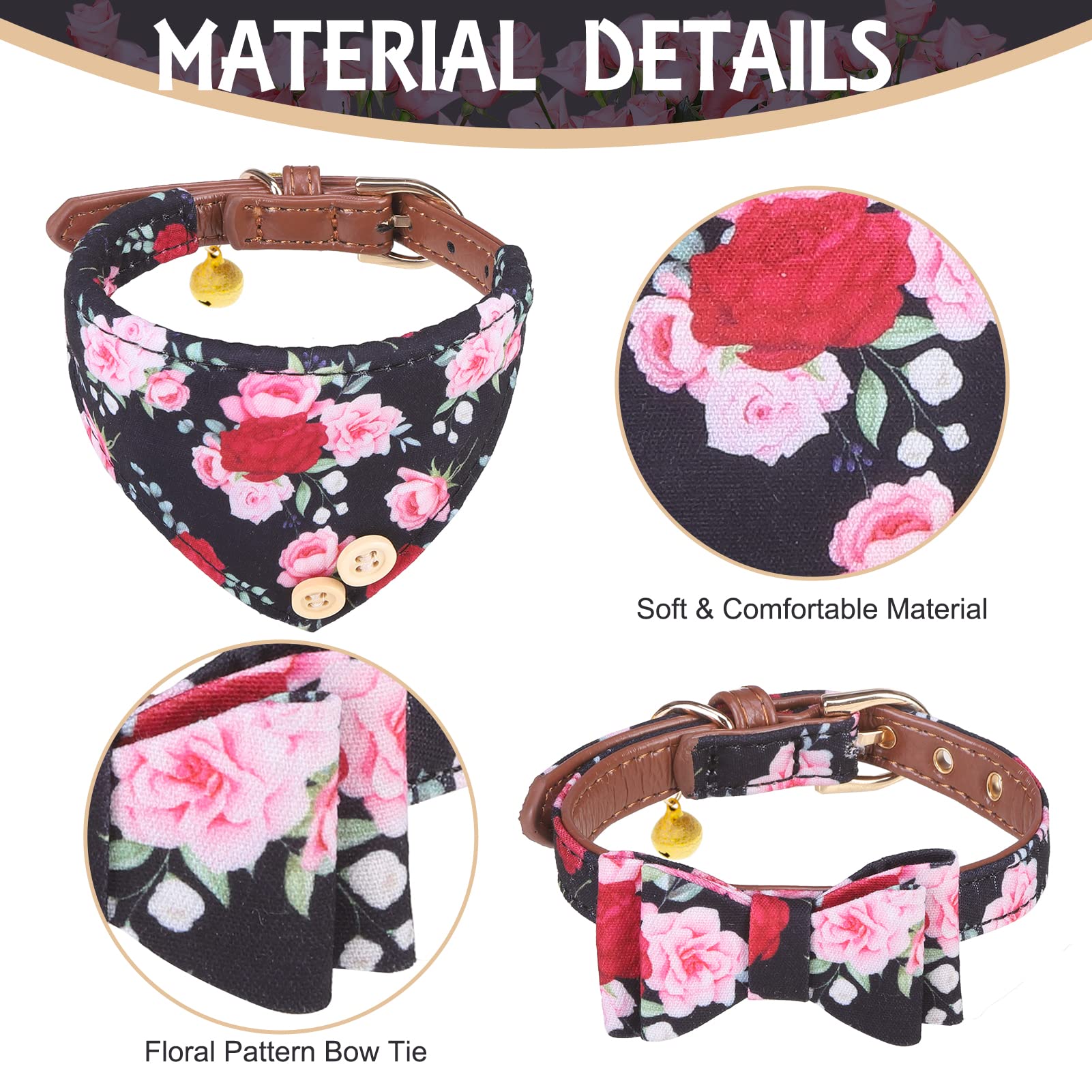 Expawlorer Classic Plaid Dog Collar And Leash Set - Bow Tie And Bandana Collar With Bell, Tangle Free Leash, Adjustable For Smal