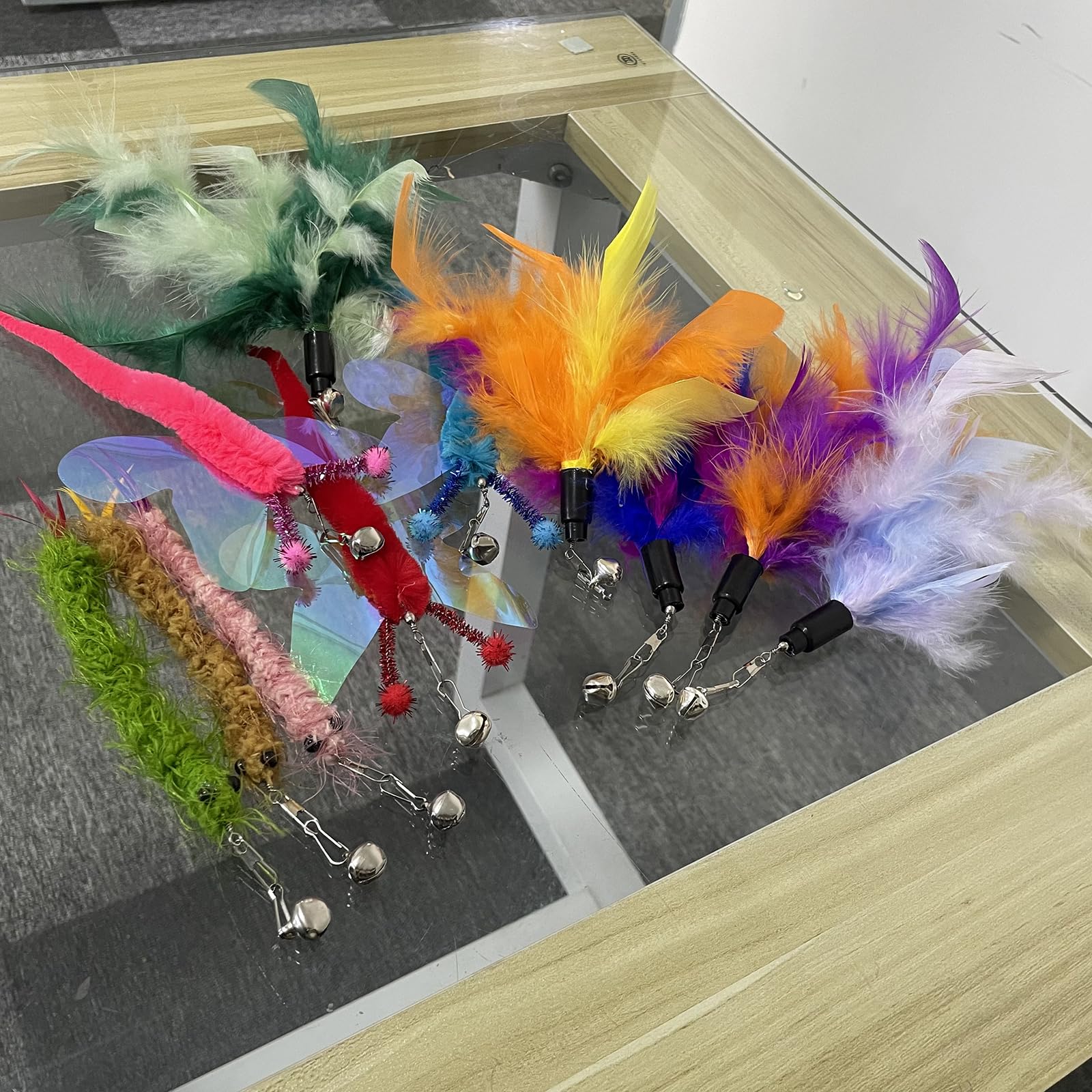 Acceleah Cat Worm Toy Refills - Assorted Teaser Wand Toys With Bell (11 Pcs)