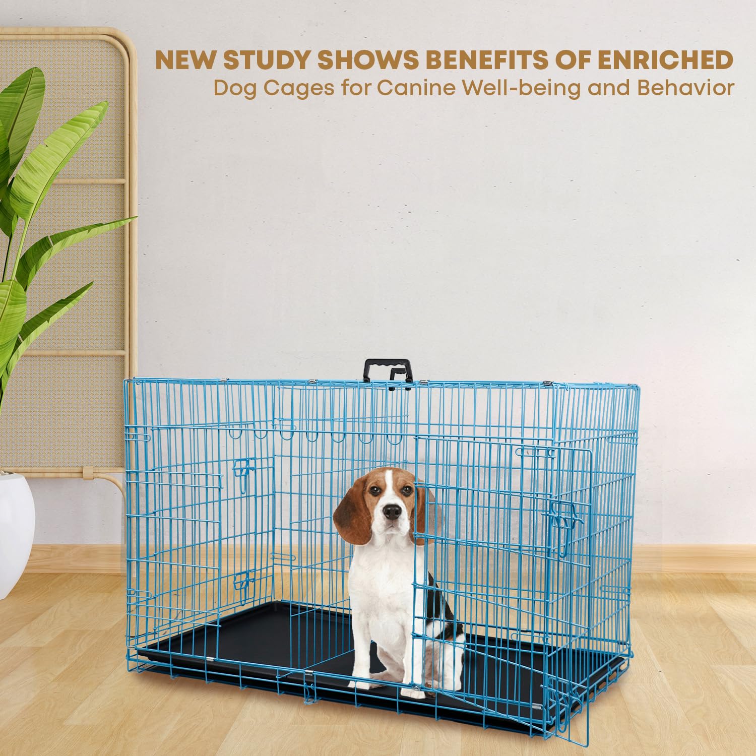 48 Inch Dog Crate For Large Dogs Dog Kennel Pet Crate For Large Dogs Folding Metal Pet Cage Double Door Leak-Proof Plastic Tray