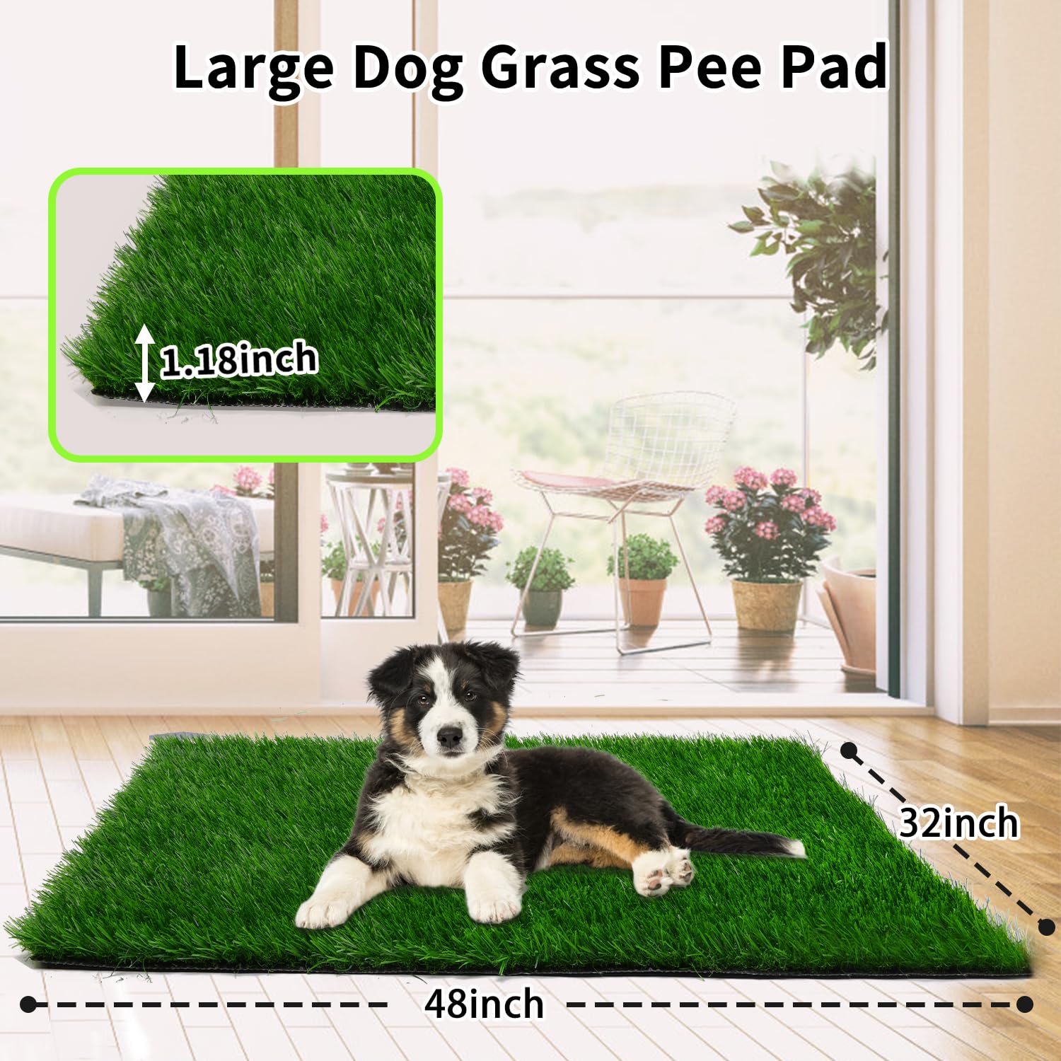 Grass Pad For Dogs 32 X 48 Inches, Strong Absorbency Soft Artificial Grass For Pets Potty Training, Easy To Clean Fake Grass For