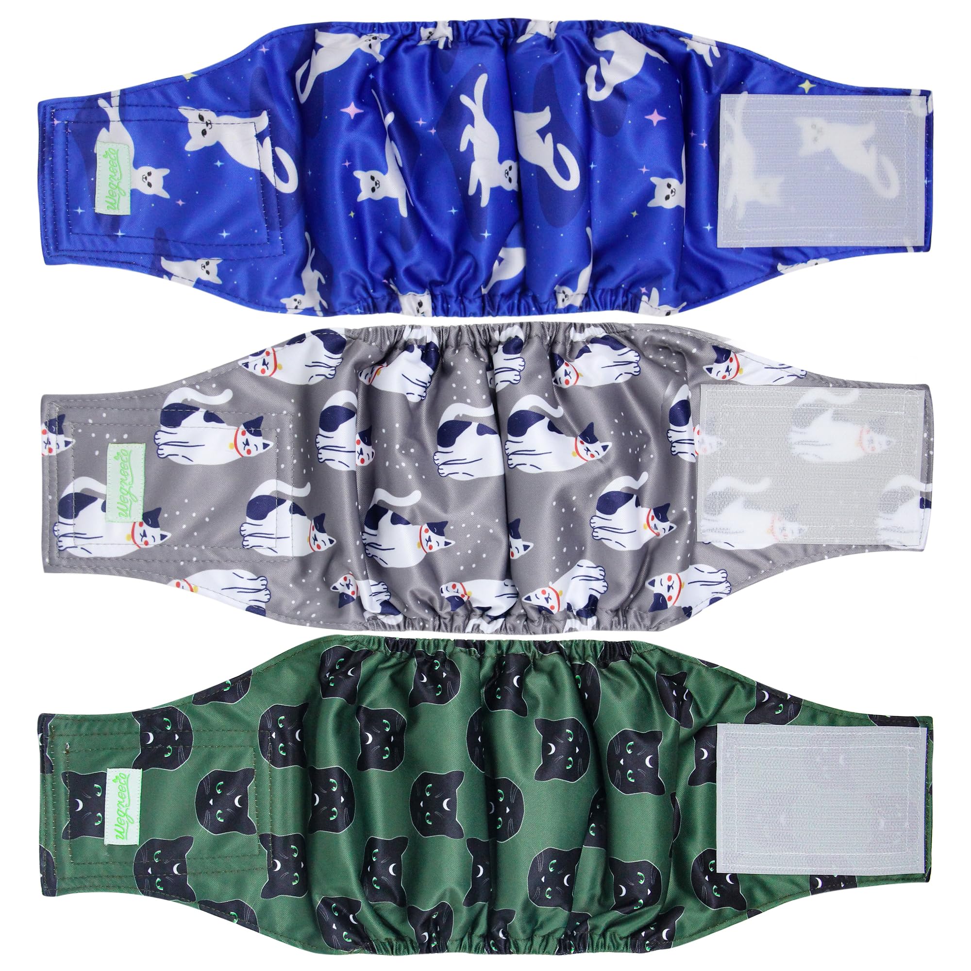 Wegreeco Washable Male Dog Belly Band (Stylish Pattern)- Pack Of 3 - Washable Male Dog Belly Wrap, Dog Diapers Male (Cool & Sweet Cat, S)