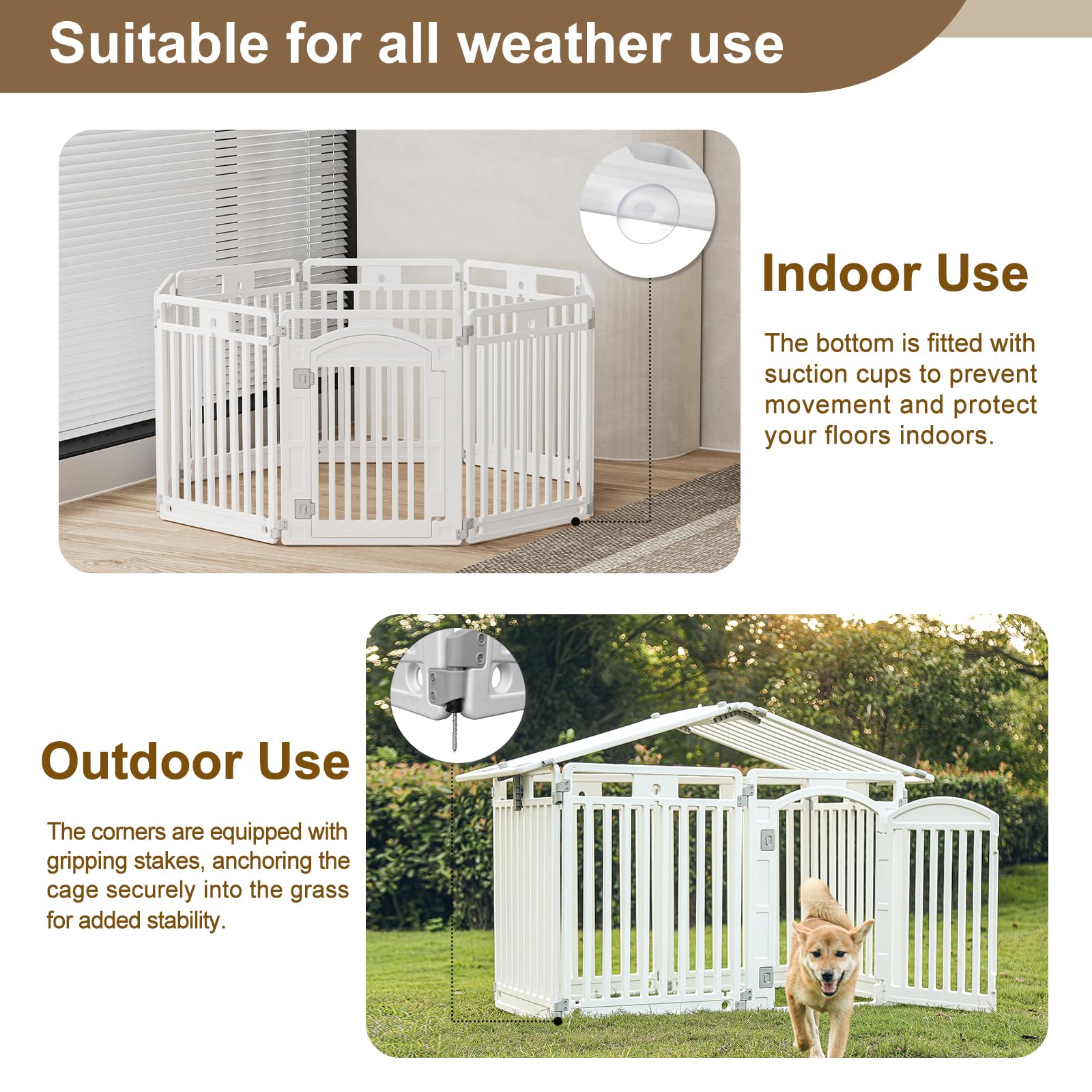 GumiSeao Pet Playpen - Foldable 8-Panel Dog Playpen for Small Dogs, Easy Assembly, Indoor/Outdoor, White, Model Seao-PPW-8