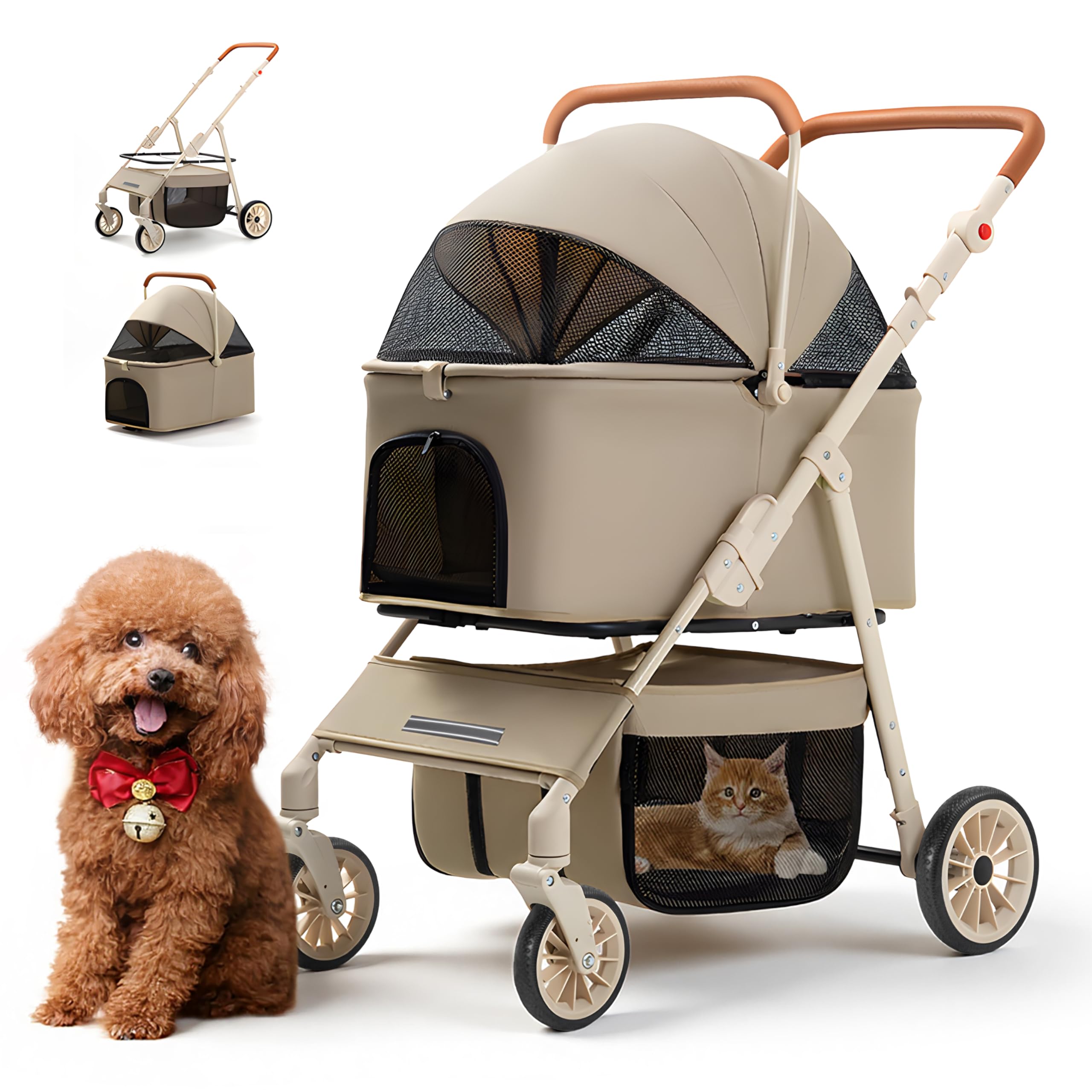3 in 1 Pet Stroller with Removable Carrier, Foldable Pet Carrier for Small/Medium Dogs and Cats Up to 55 Lbs, 4 Wheels, Car Seat