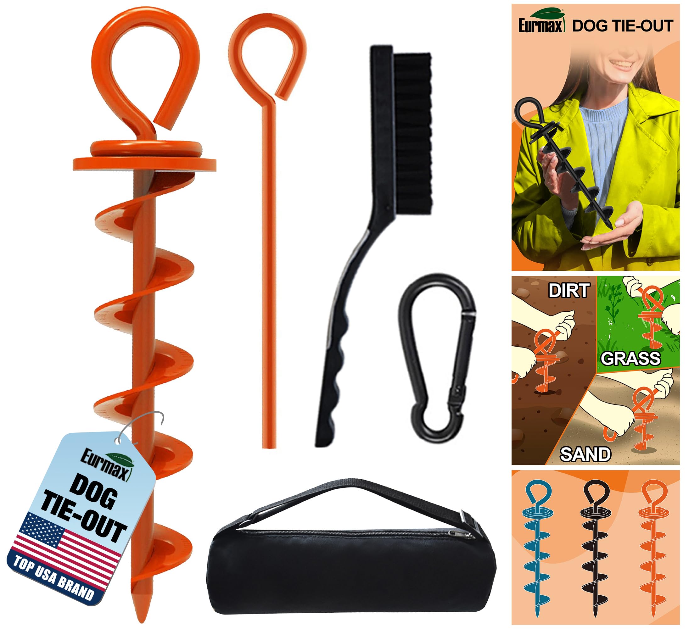 Eurmax USA Heavy Duty Dog Tie Out Stake for Large Dogs up to 210 lbs,Dog Stakes for Outside,Ground Anchor for Dog Leash,Runner C