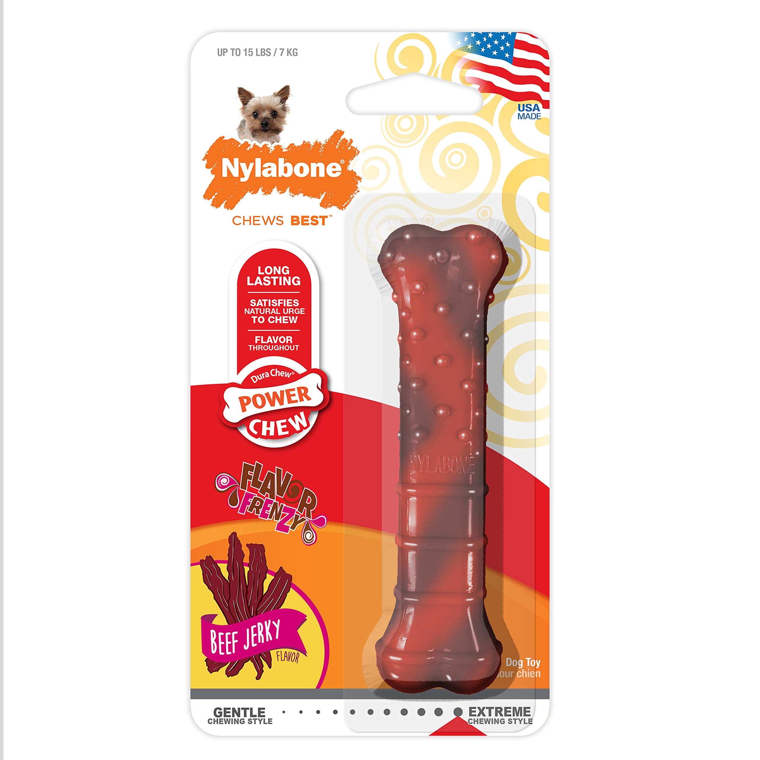 Nylabone Original Bone Power Chew Toy For Dogs, Indestructible Dog Toys For Aggressive Chewers, Beef Jerky Flavor, X-Small - Up To 15 Lbs, 1 Count