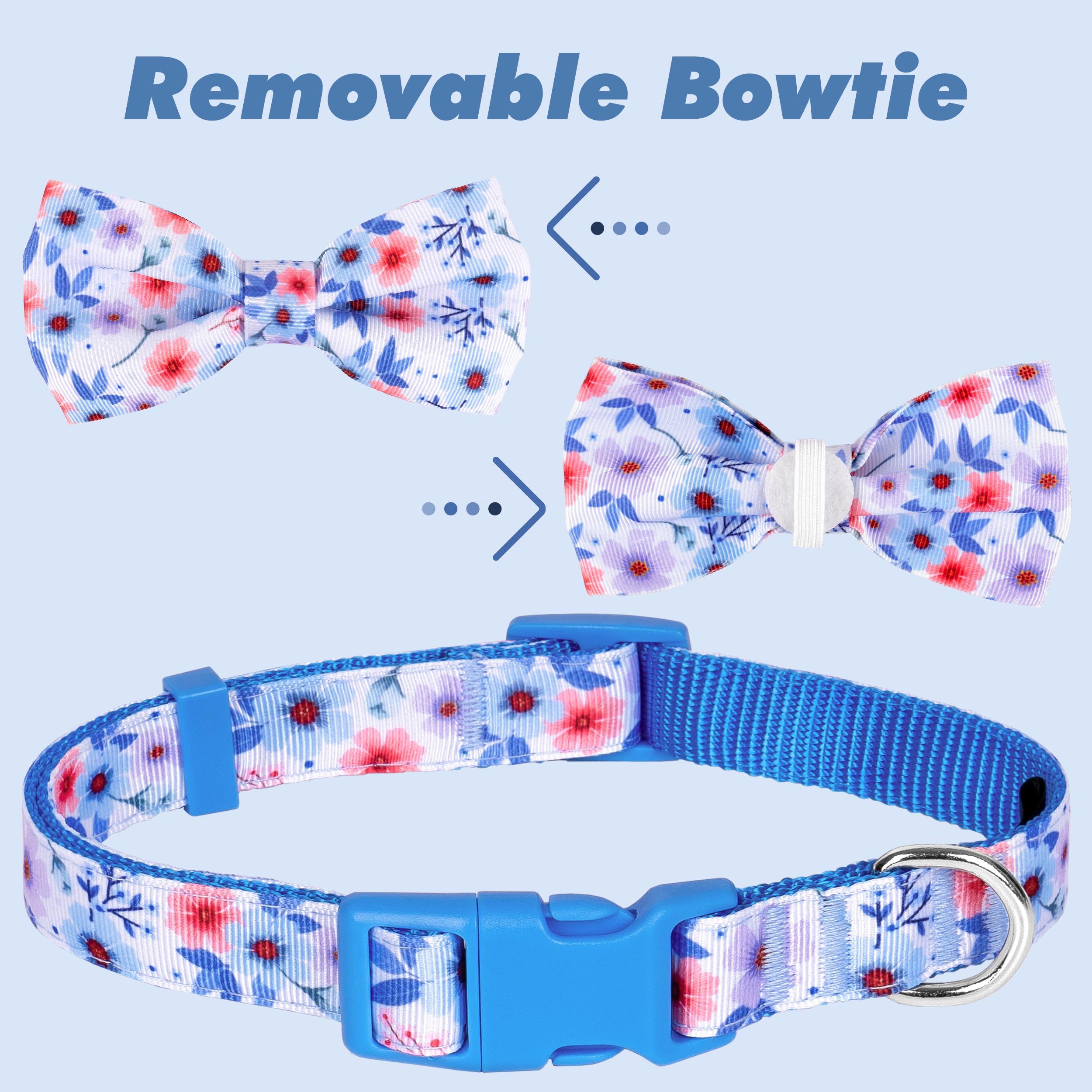 Azuza Dog Collar With Bow Tie, Soft And Comfortable Adjustable Bowtie Dog Collar For Large Dogs (L, Gerbera)