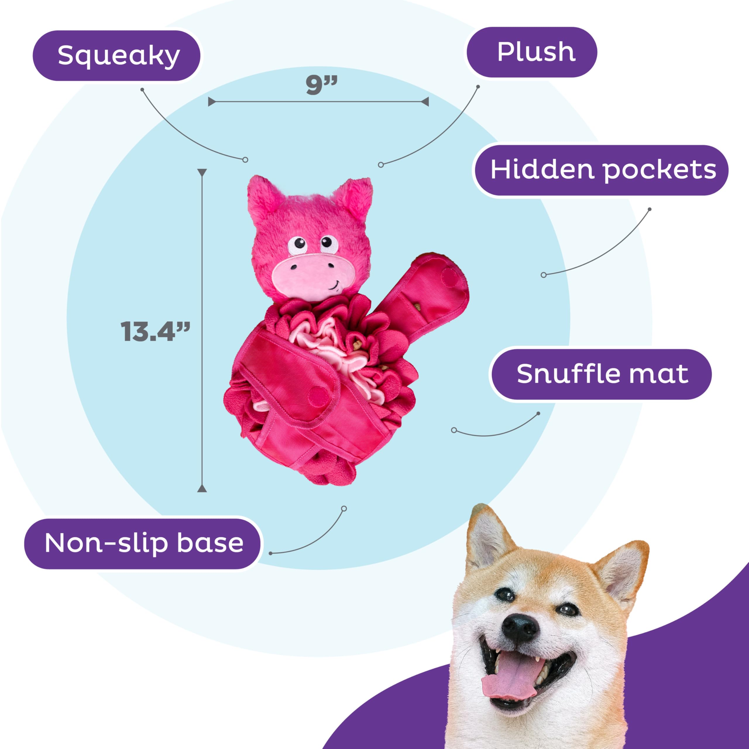 Outward Hound By Nina Ottosson Snuffle Palz Plush Snuffle Mat Dog Treat Puzzle, Non-Slip, Pink, Pig, Large