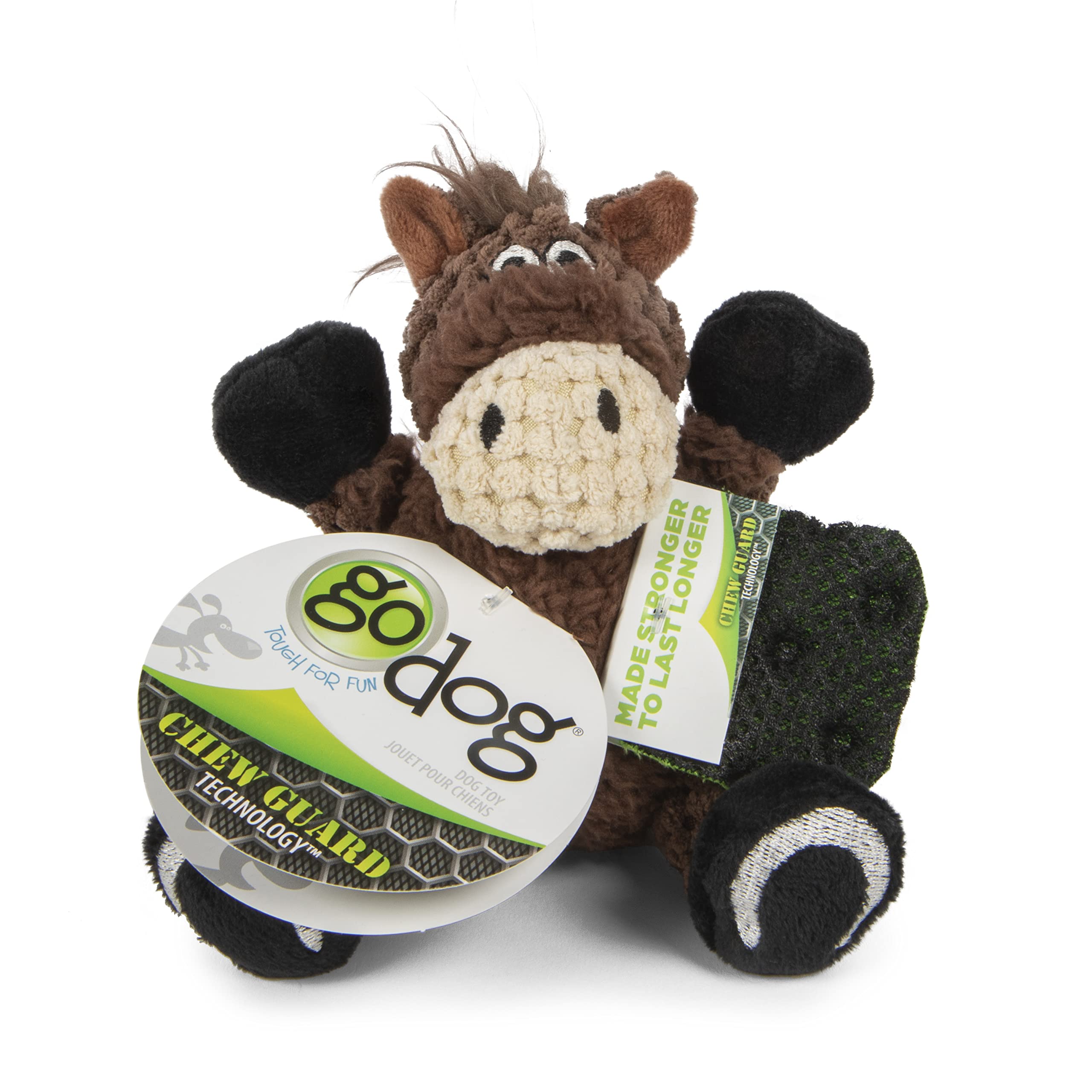 goDog Checkers Just for Me Sitting Horse Squeaky Plush Dog Toy, Chew Guard Technology - Brown, Mini
