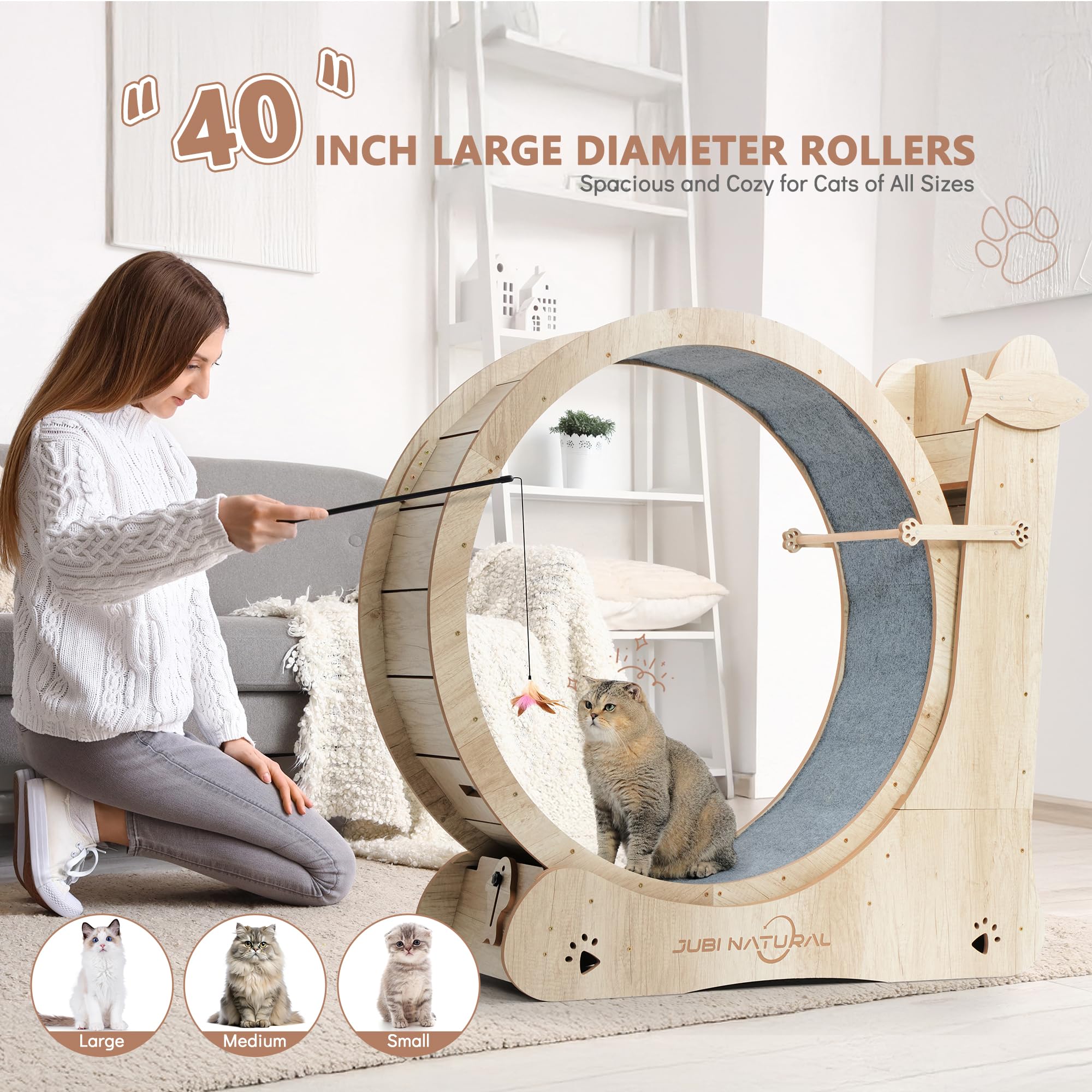 Cat Exercise Wheel, 40 Cat Running Wheels for Indoor Cats with with Locking Mechanism, Cats Treadmill Wheels with Scratching Boa