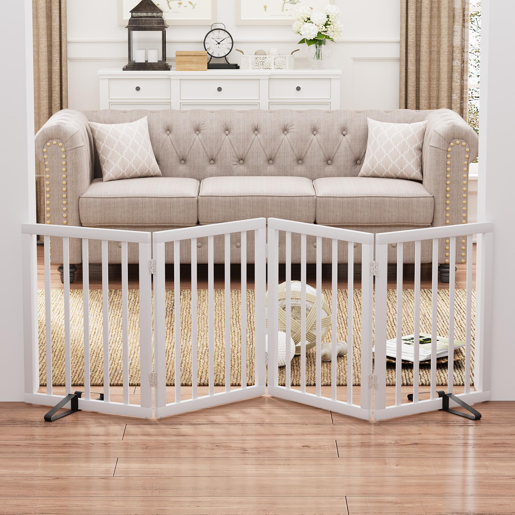 Mino Kesper 37-74  Wide Dog Gate 4 Panel Dog Gates for Stair Doorways House Indoor Freestanding Pet Gates for Dogs, Doogie Puppy