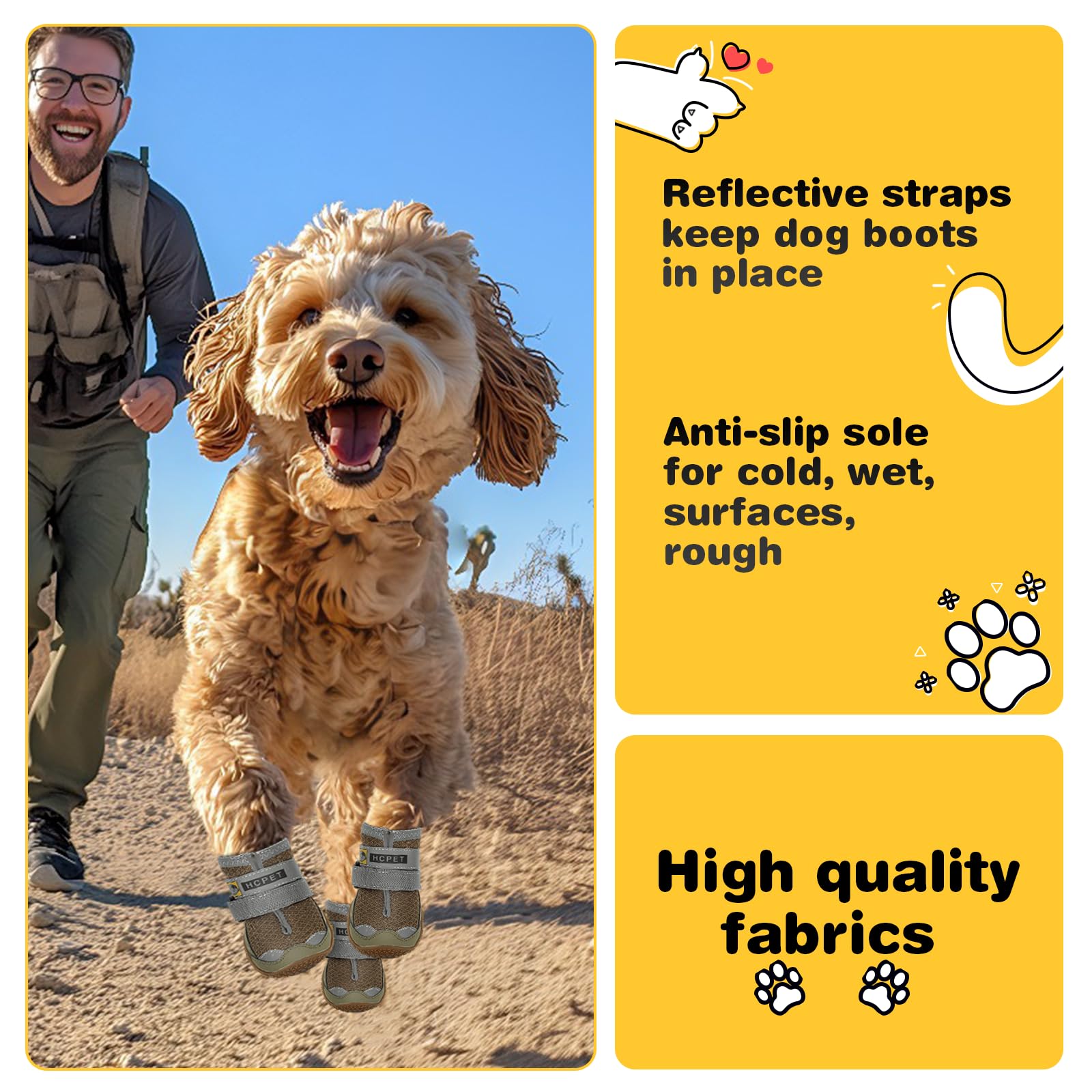 Hcpet Dog Boots Breathable Dog Shoes For Medium Large Dogs, Anti-Slip Dog Booties Paw Protector For For Hot Pavement Winter Snow Hiking With Reflective Straps 4Pcs