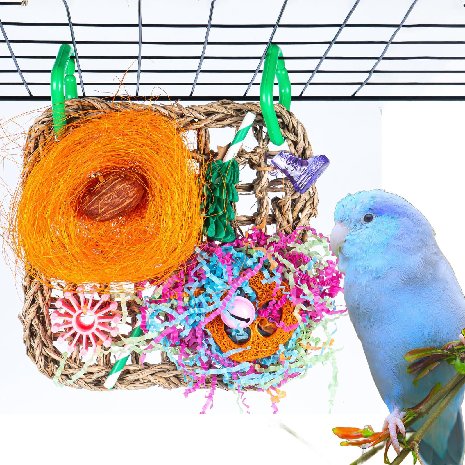 Seagrass Woven Hanging Mat Bird Toy - Natural Foraging Chew Toy For African Grey Parrots, Small Amazon Parrots, Lovebirds And Ot