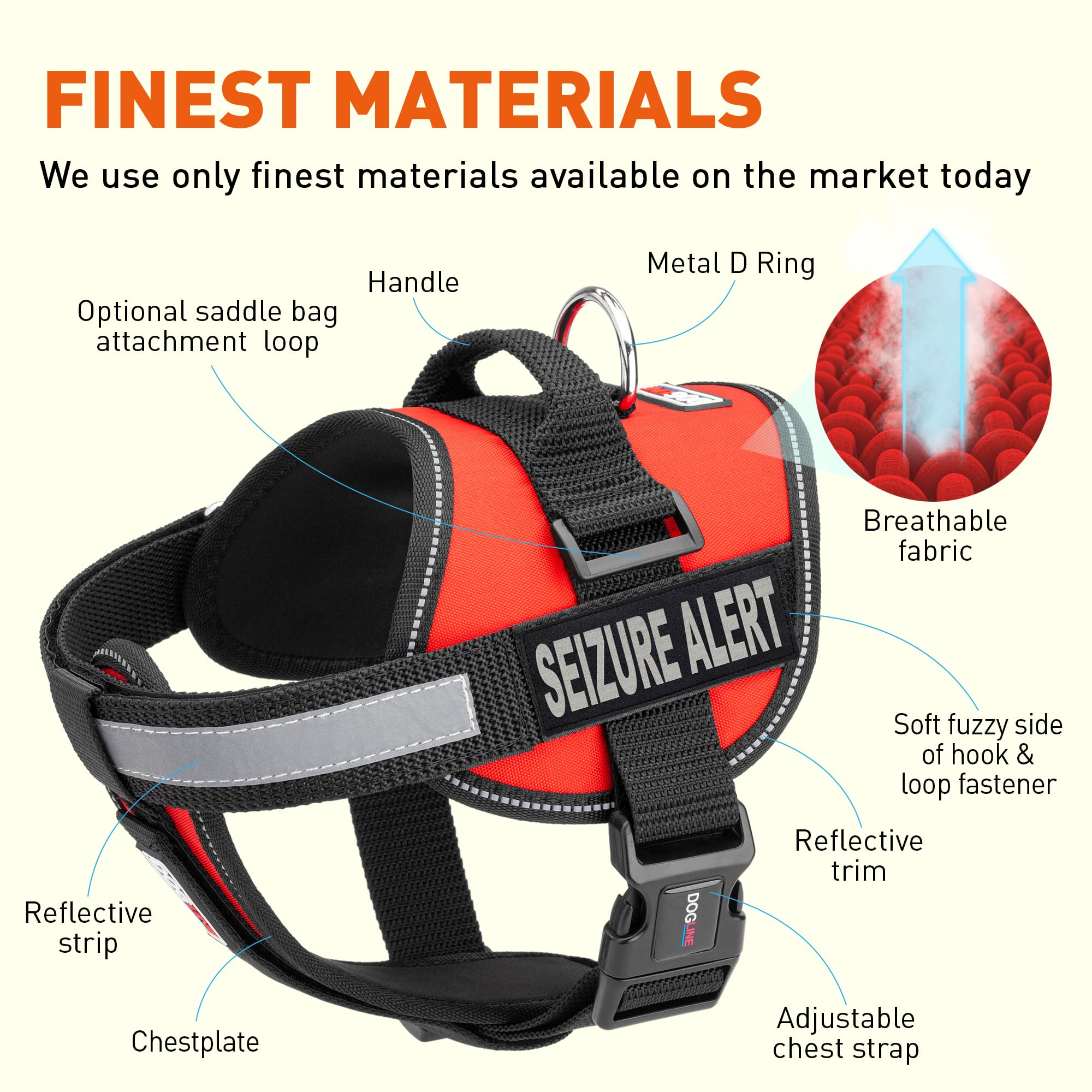 Dogline Unimax Multi-Purpose Vest Harness For Dogs And 2 Removable Seizure Alert Patches, Medium, Red