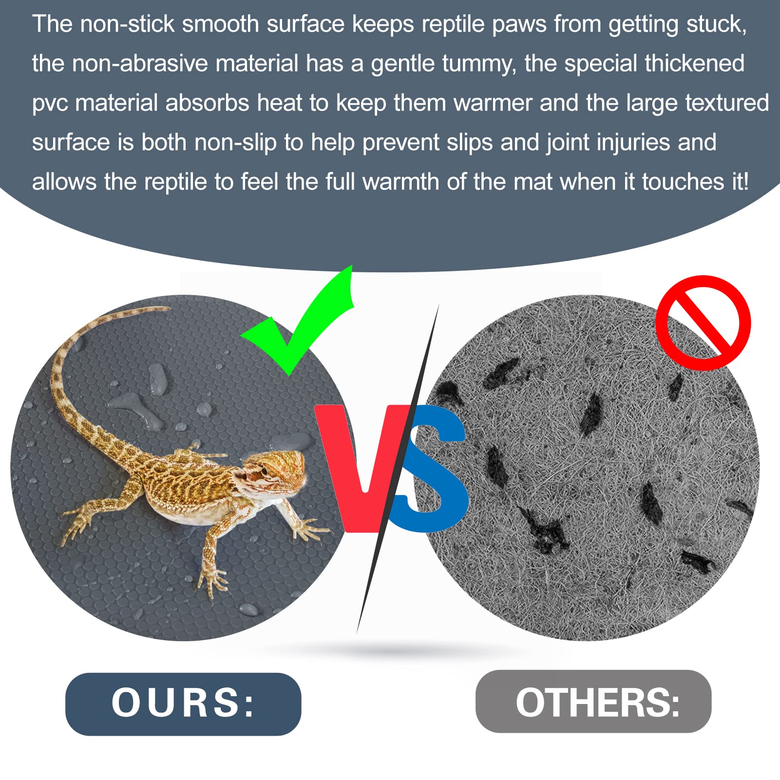 Vodolo Bearded Dragon Tank Accessories, Reptile Terrarium Carpet Substrate For Leopard Gecko, Lizard, Iguana, Snake, Tortoise, Non-Adhesive Reptile Habitat Bedding(Gray 79Inch)