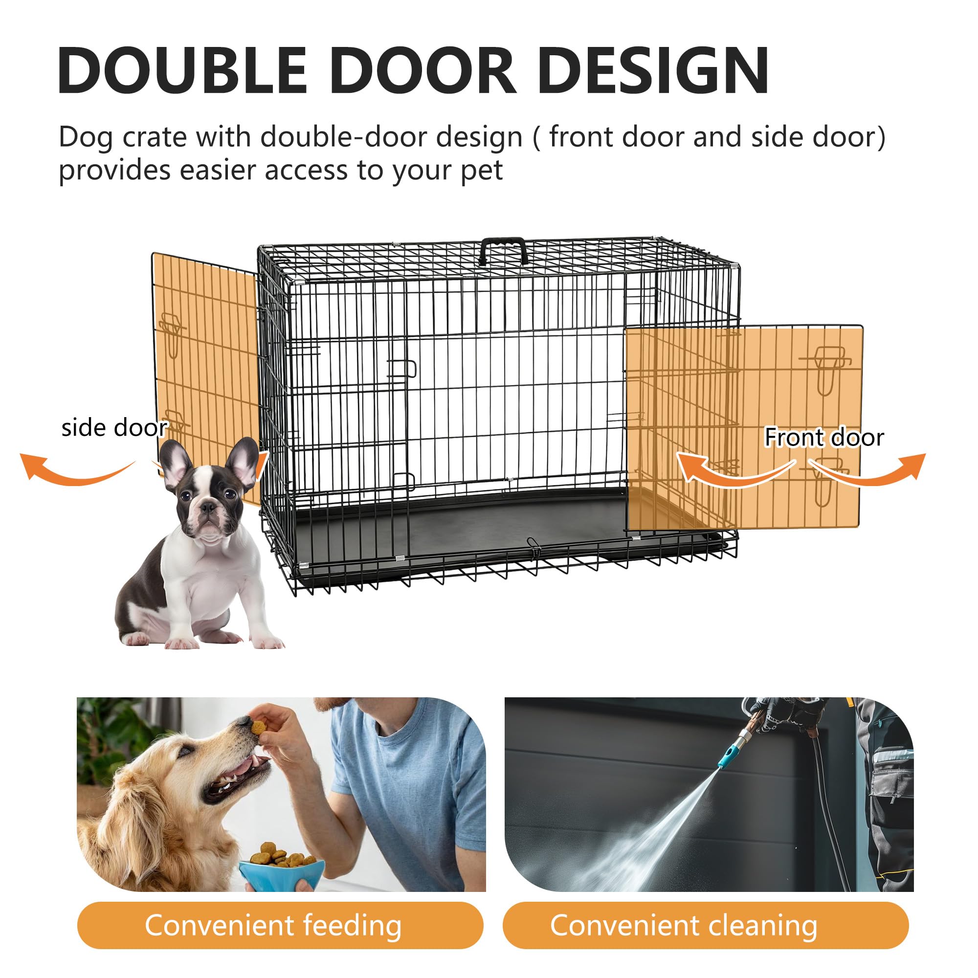 FDW Dog Crate 48-Inch Dog Cage Foldable Metal Kennel with Leakproof Tray Foldable Design Indoor Outdoor Use for XL Large Dogs,Da