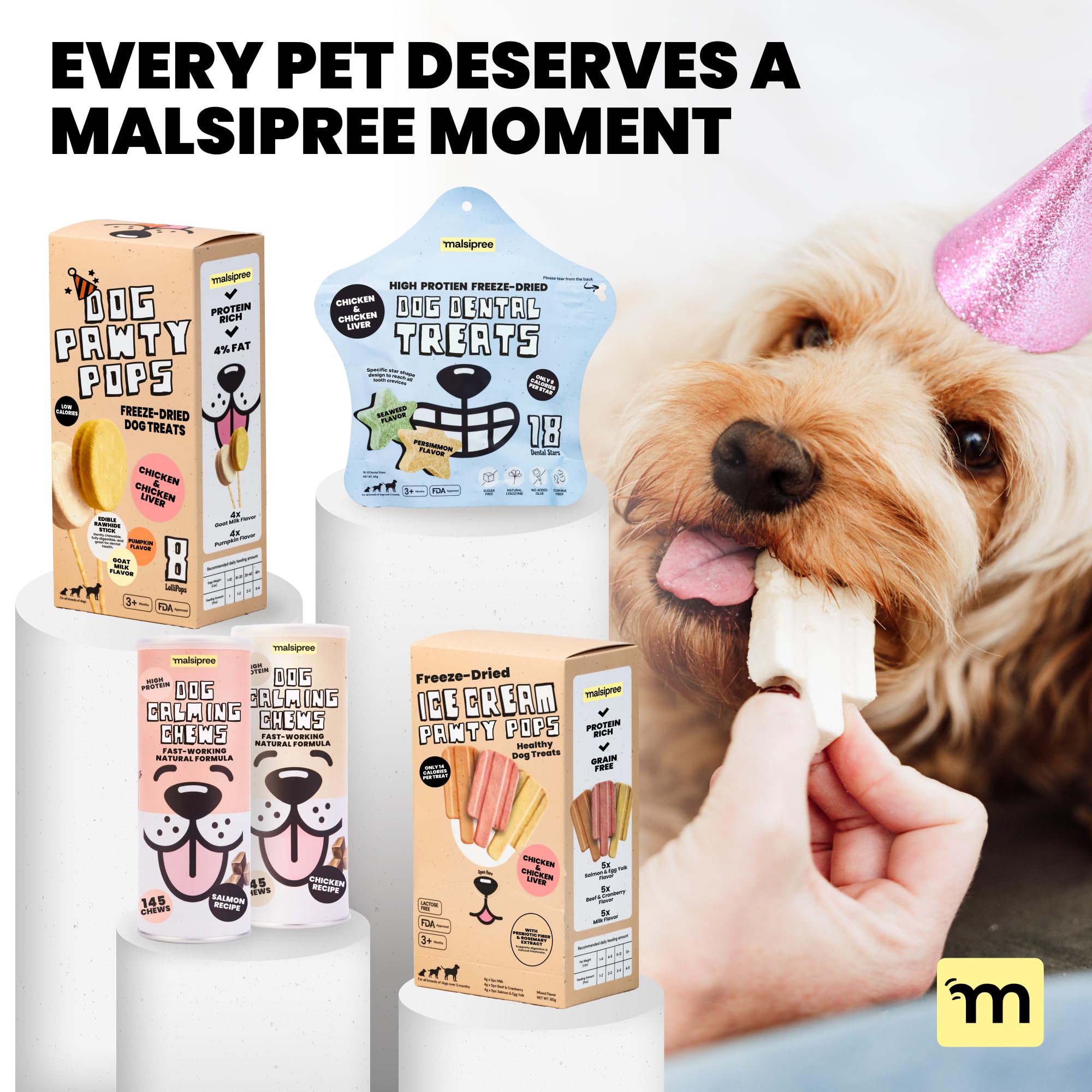 MalsiPree Lollipop Dog Birthday Treats - Freeze Dried, Low Calorie, Healthy Dog Treats - High Protein Chicken Recipe Digestion F