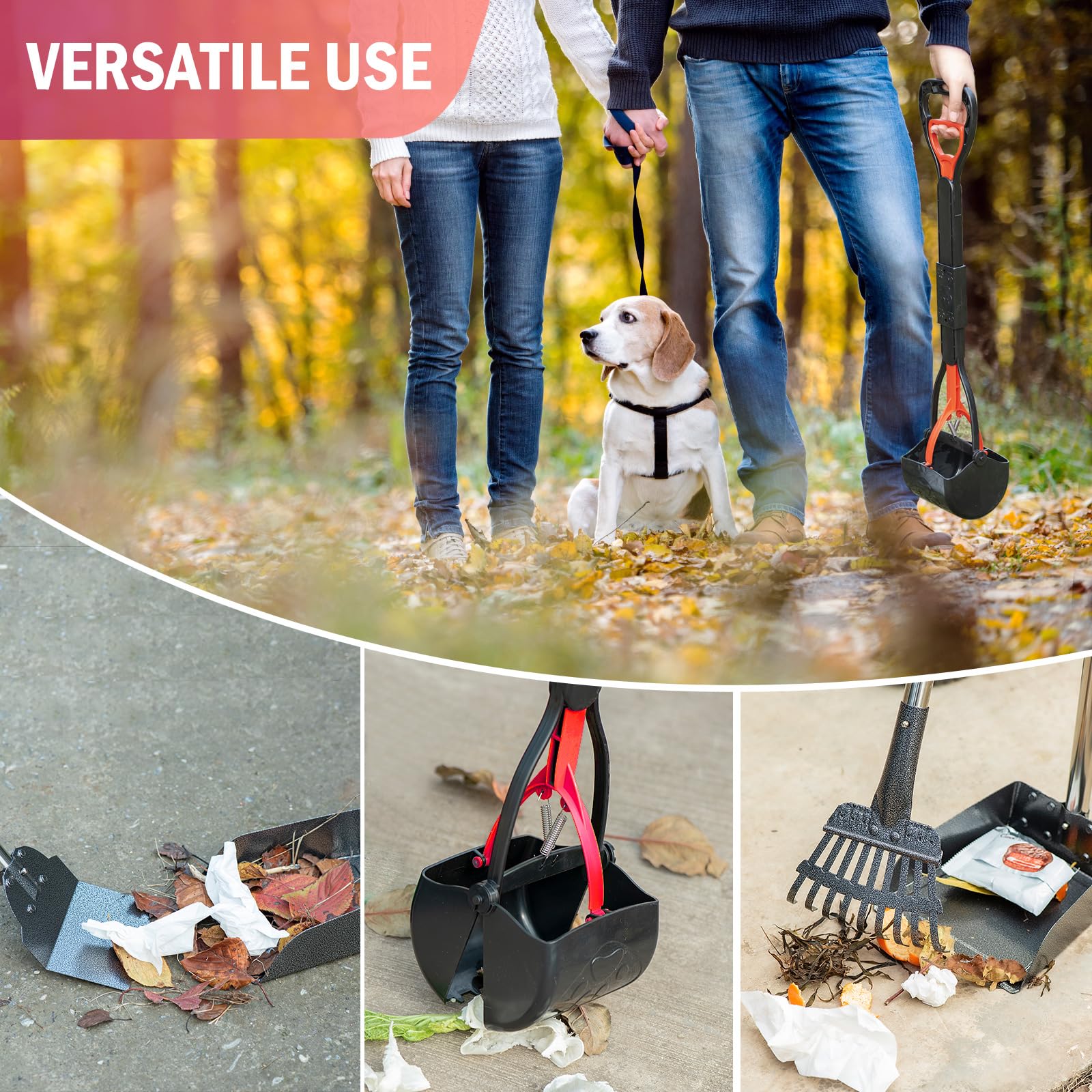 FUSBUNTY Pooper Scooper Set,Dog Poop Tray and Rake Set for Large & Small Dogs Dog Pooper Scooper 15 Litre Step Dog Poop Trash Ca