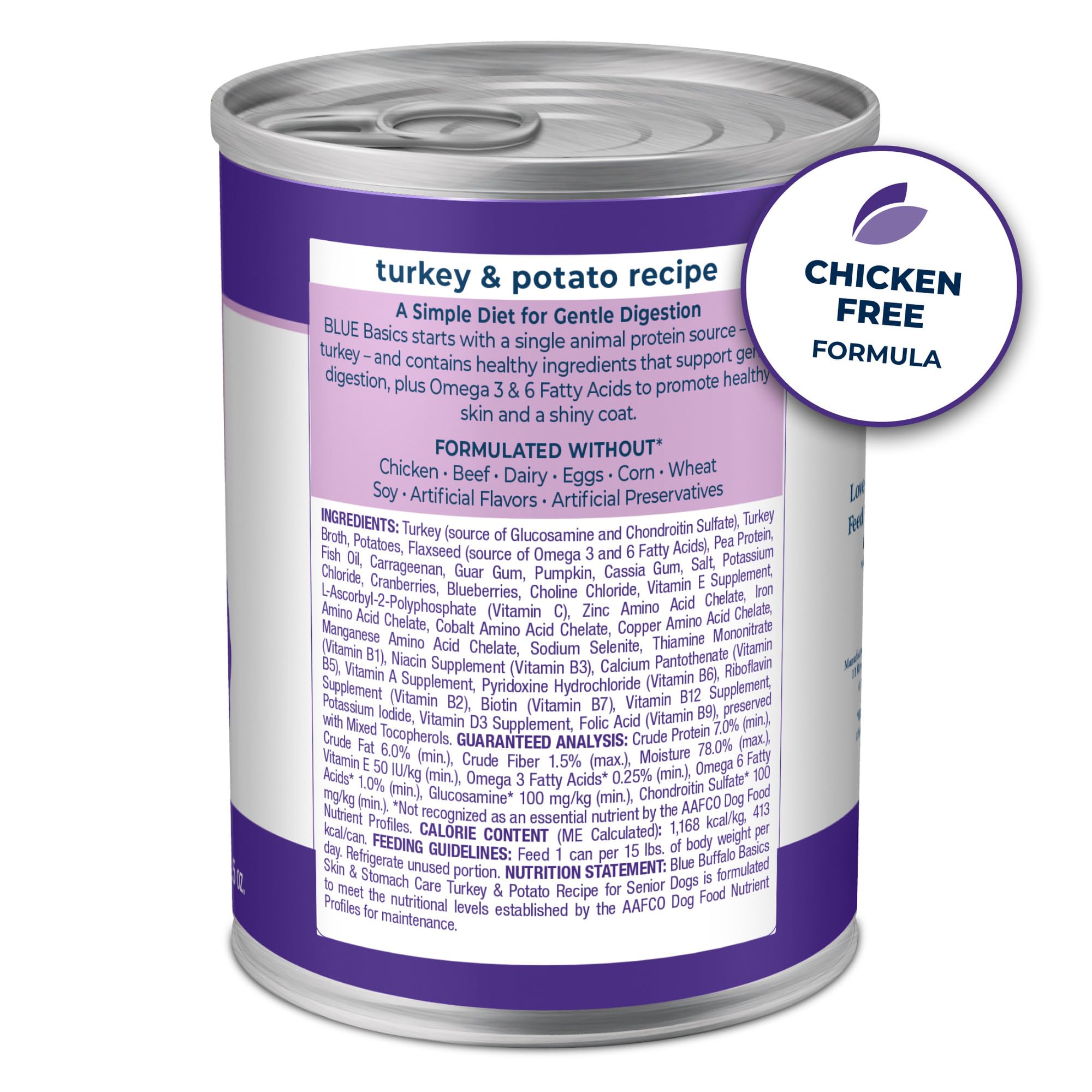 Blue Buffalo Basics Grain-Free Senior Wet Dog Food, Skin & Stomach Care, Limited Ingredient Diet, Turkey Recipe, 12.5-oz. Cans,