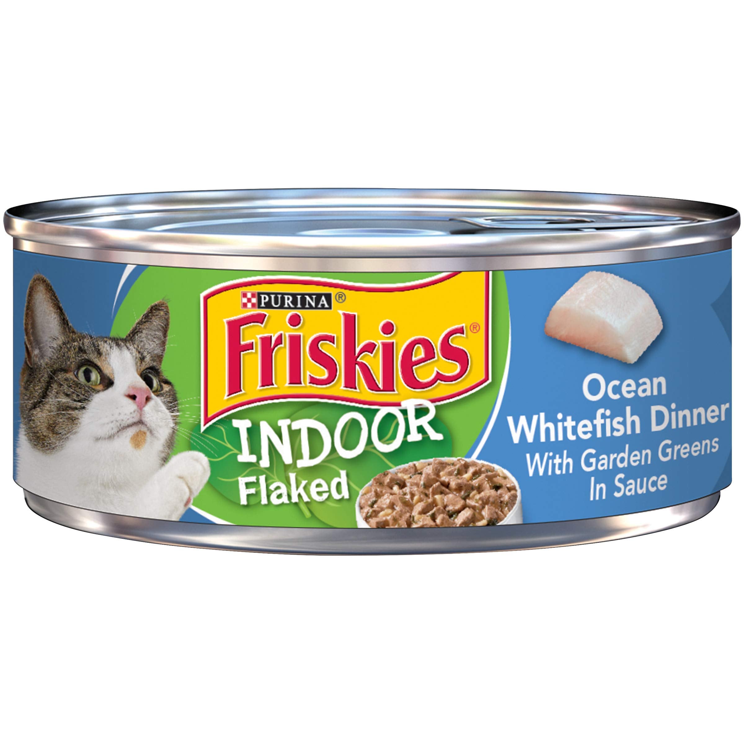 Purina Friskies Indoor Wet Cat Food, Indoor Flaked Ocean Whitefish Dinner in Sauce - (Pack of 24) 5.5 oz. Can
